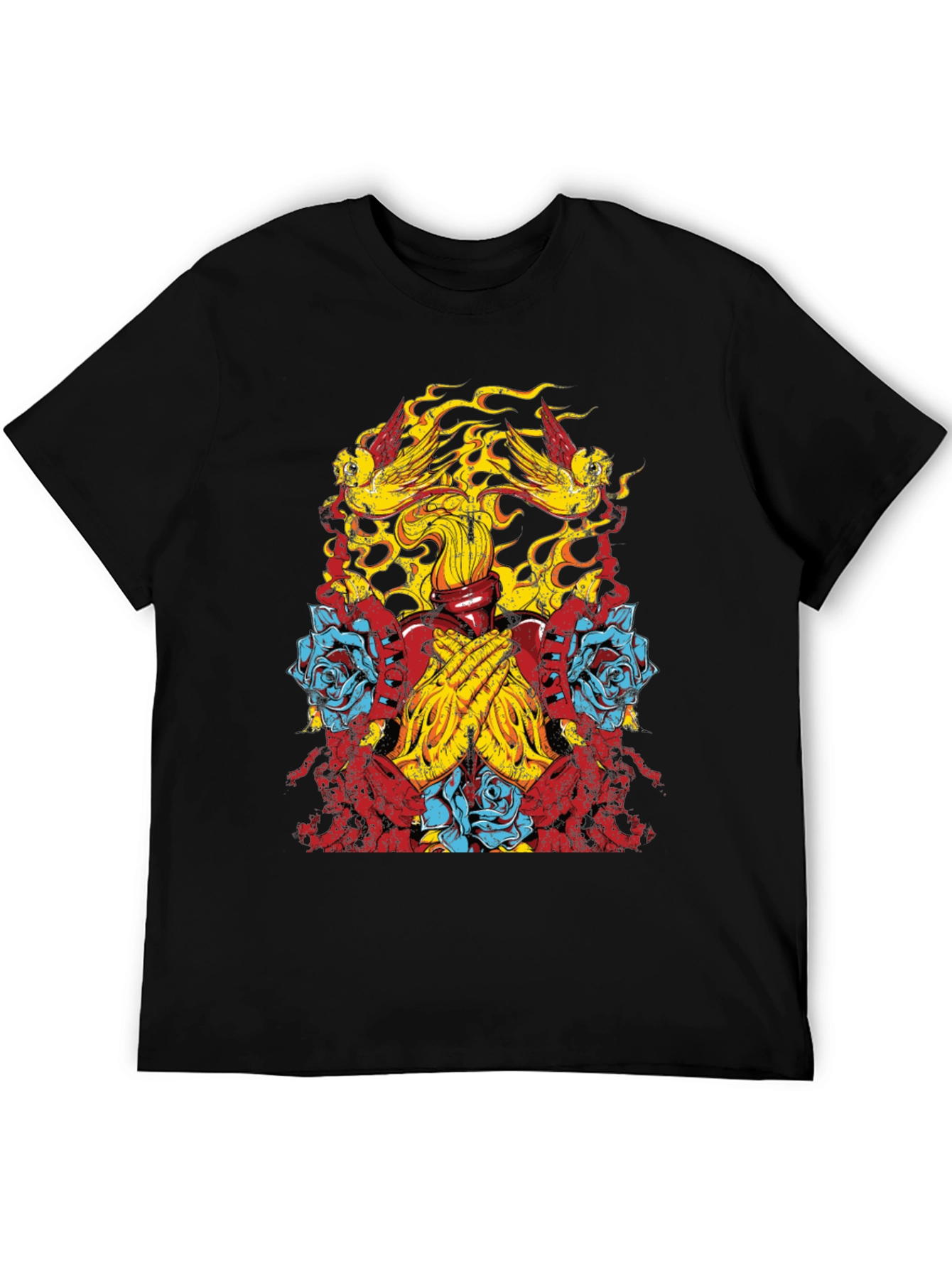 Graphic Print Tee - Birds Roses Praying Hands