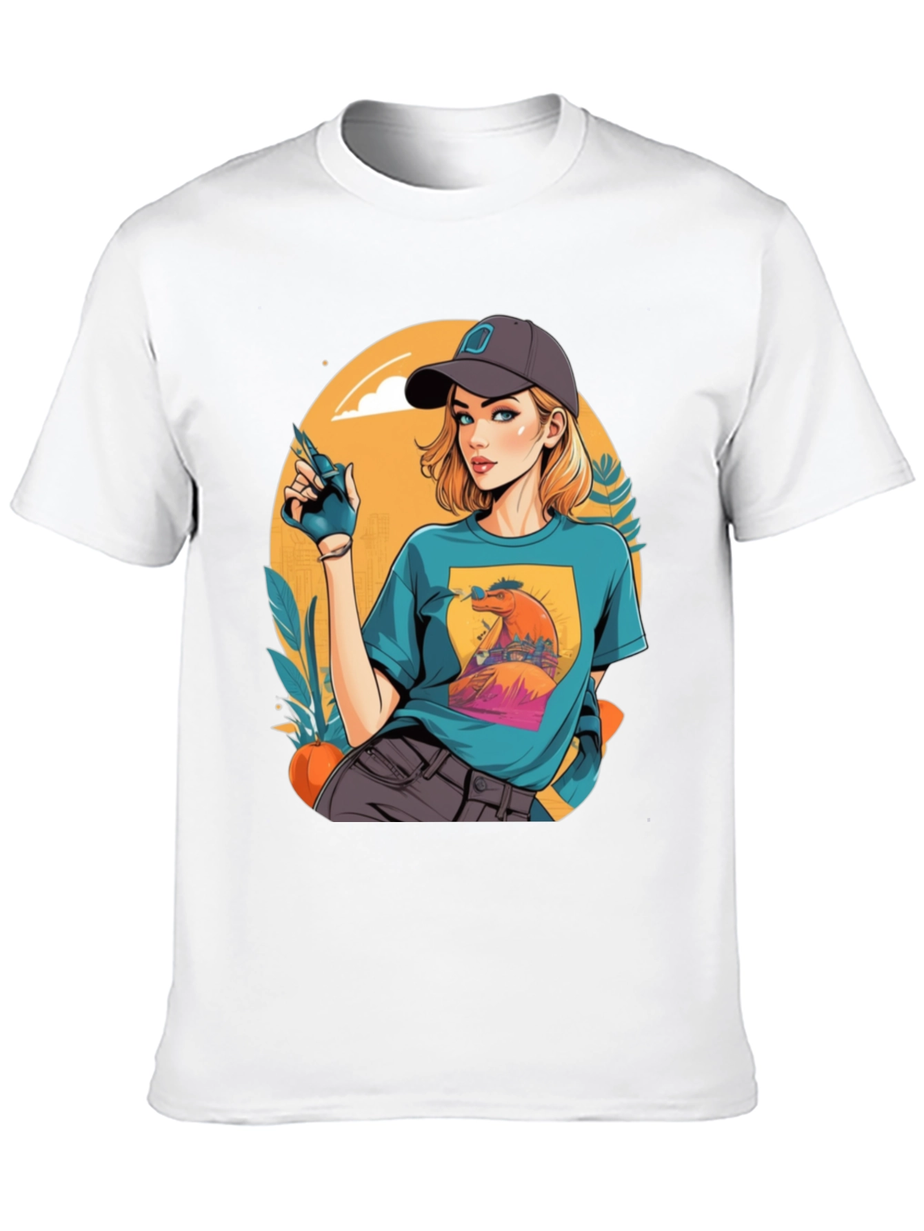 Retro Cartoon Girl Black T-Shirt
