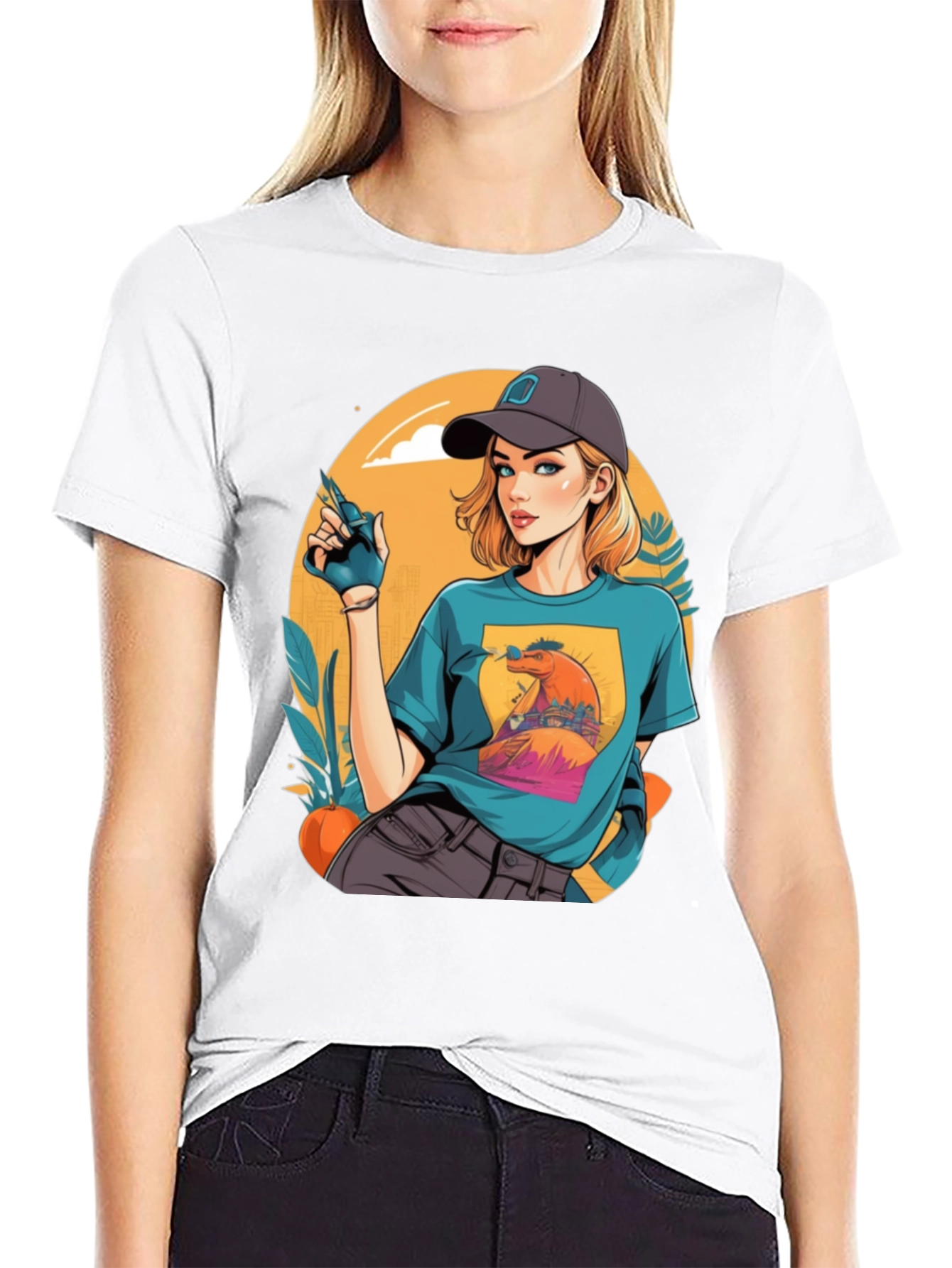 Retro Cartoon Girl Black T-Shirt