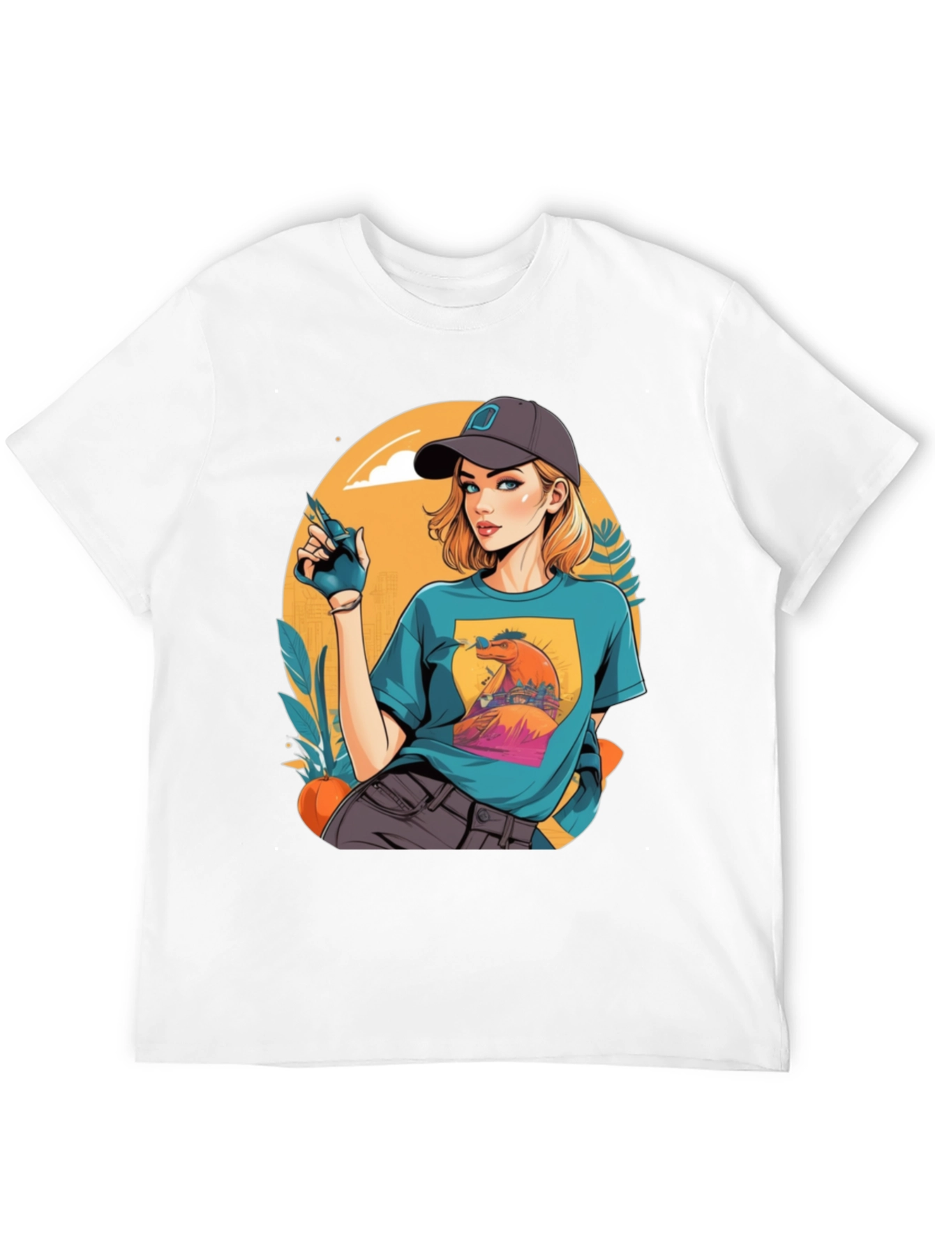 Retro Cartoon Girl Black T-Shirt