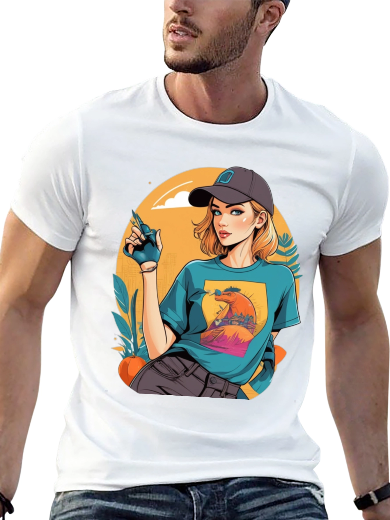 Retro Cartoon Girl Black T-Shirt