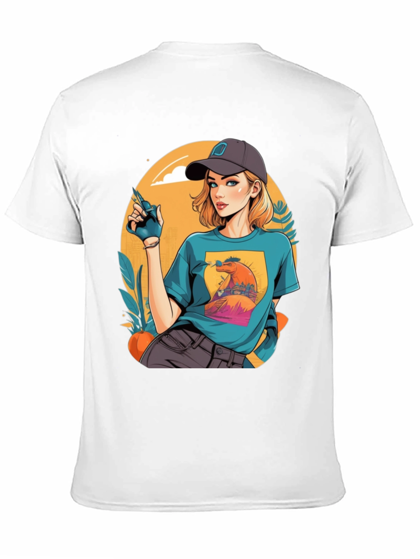 Retro Cartoon Girl Black T-Shirt