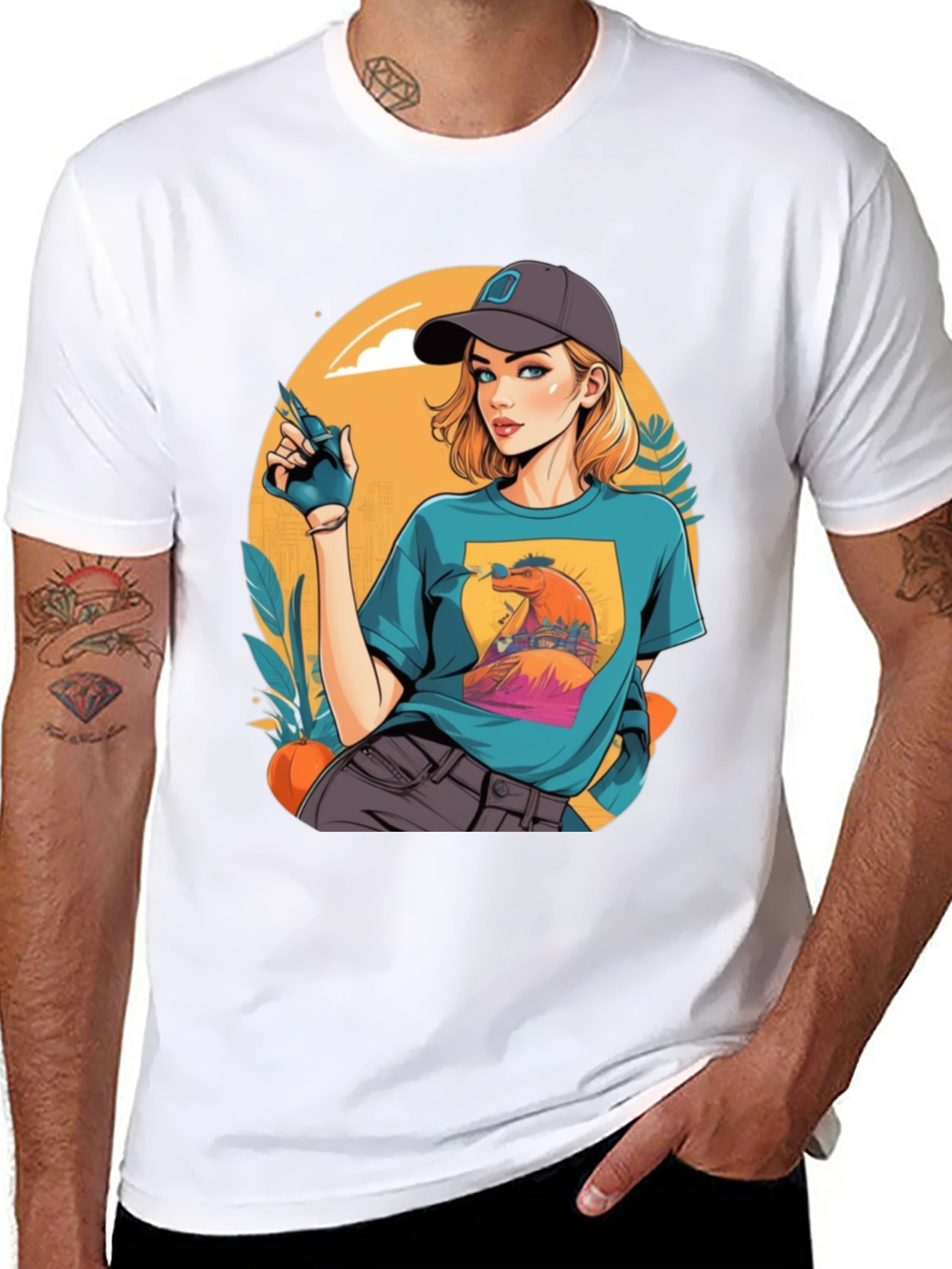 Retro Cartoon Girl Black T-Shirt