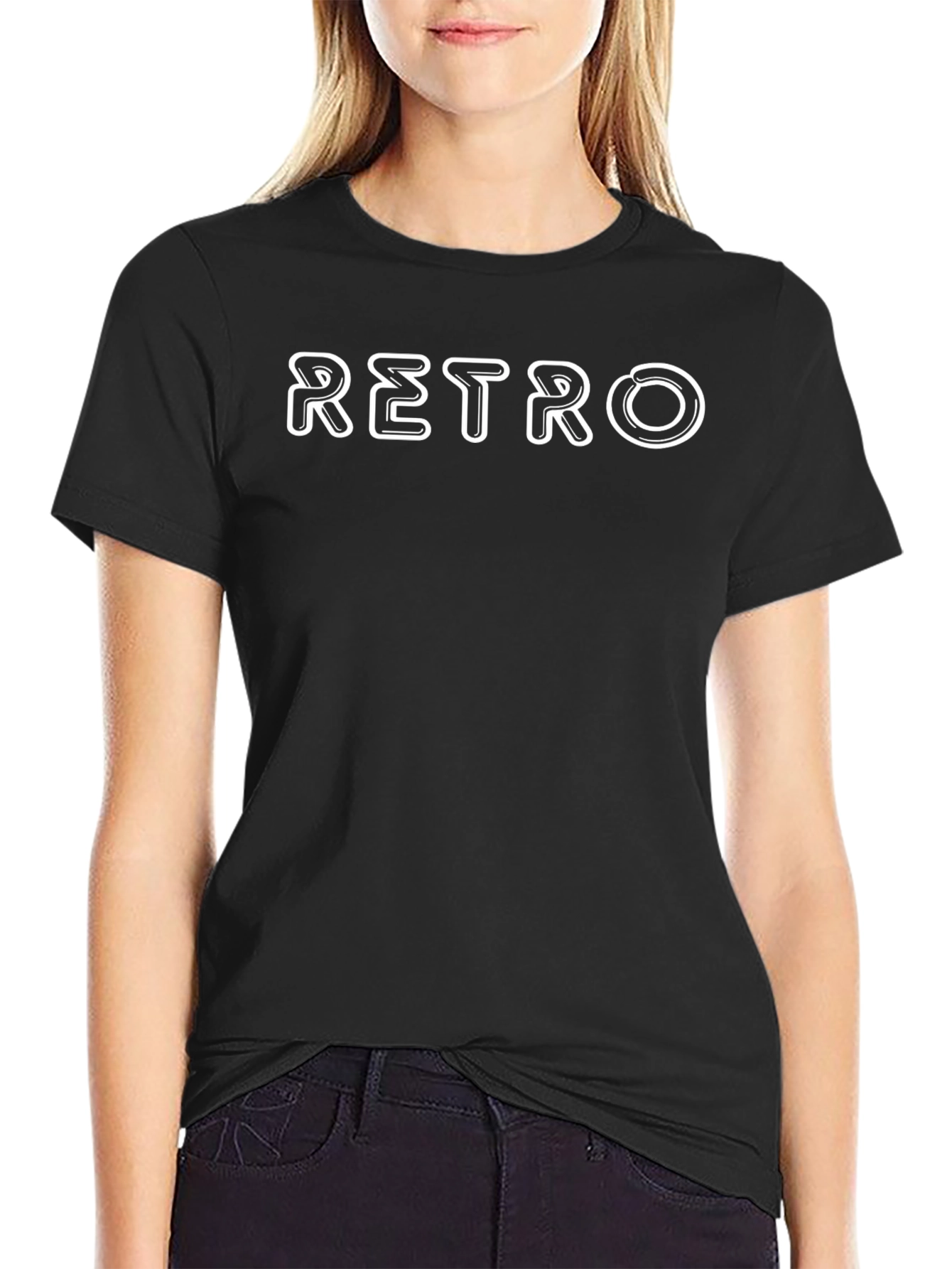 Retro Graphic Print Black T-Shirt