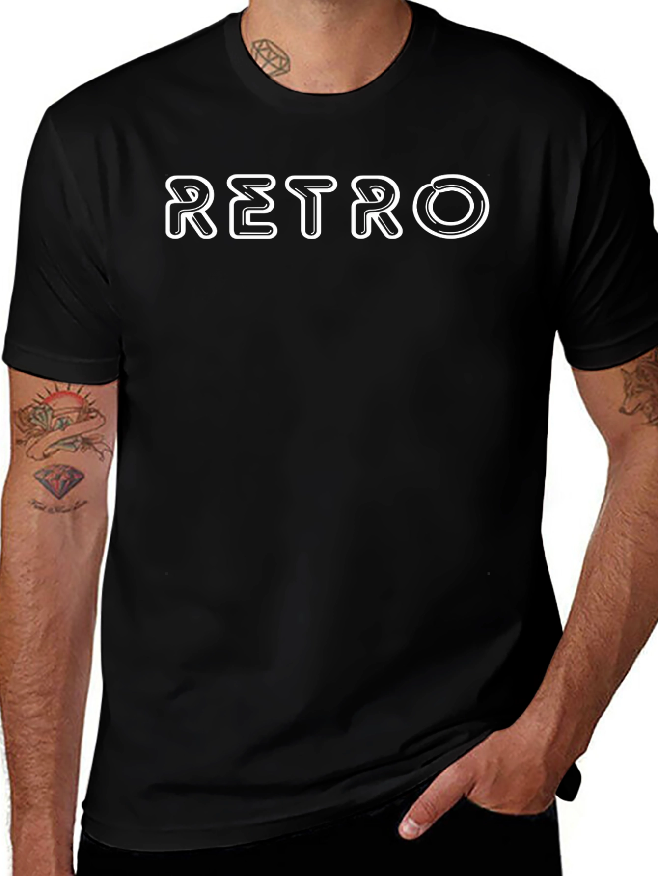 Retro Graphic Print Black T-Shirt