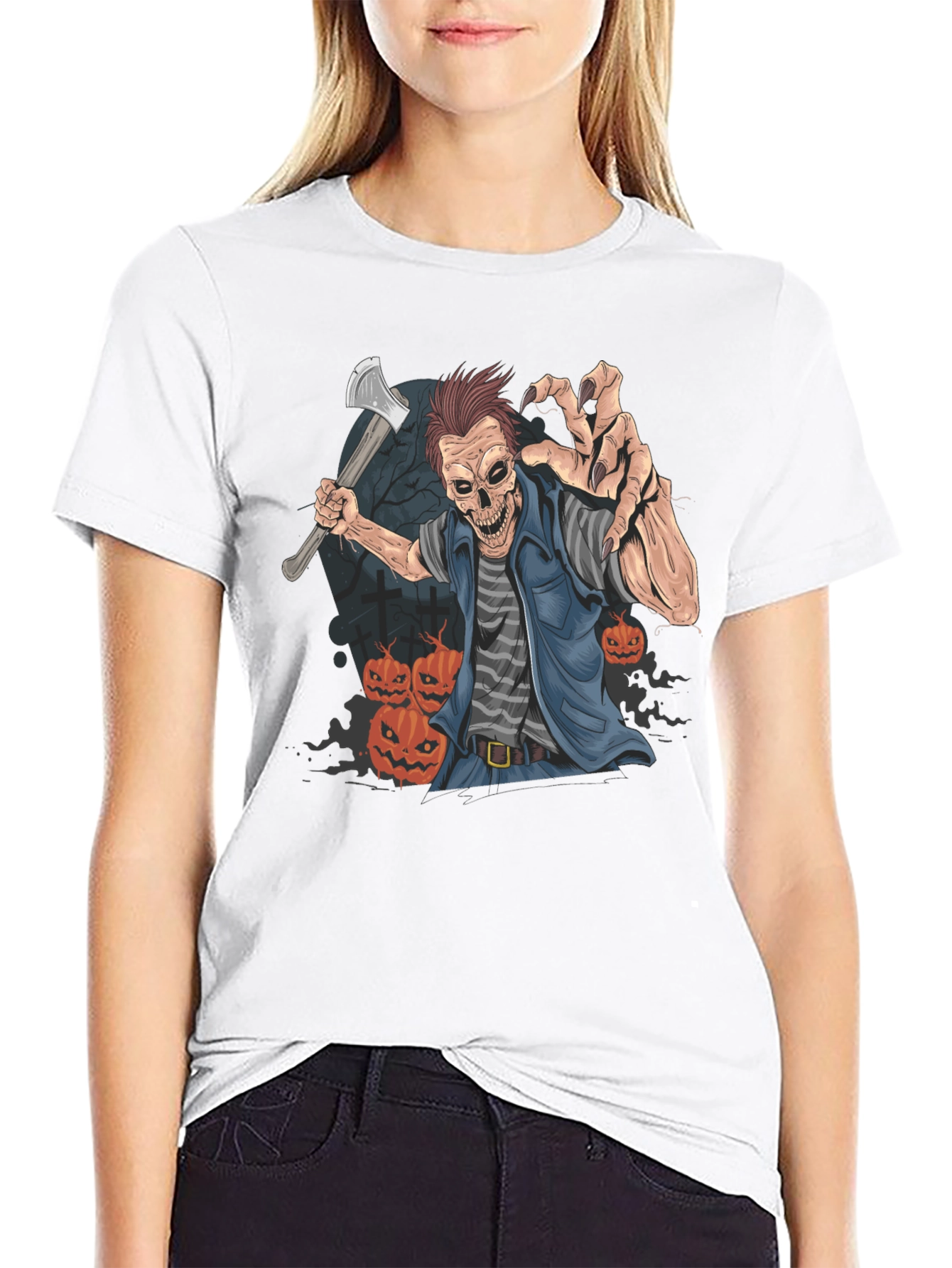 Halloween Zombie Axe Graphic T-Shirt