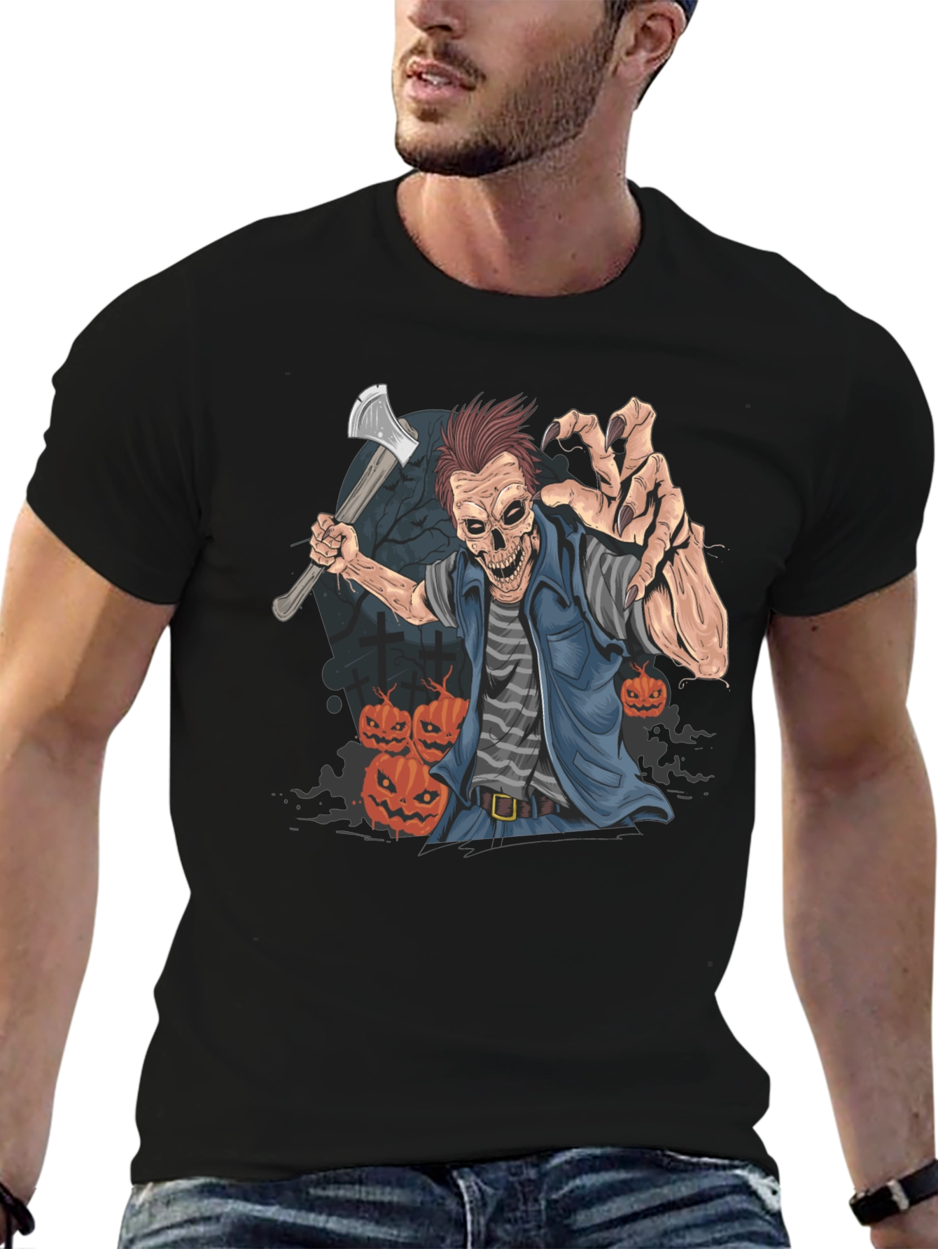 Halloween Zombie Axe Graphic T-Shirt