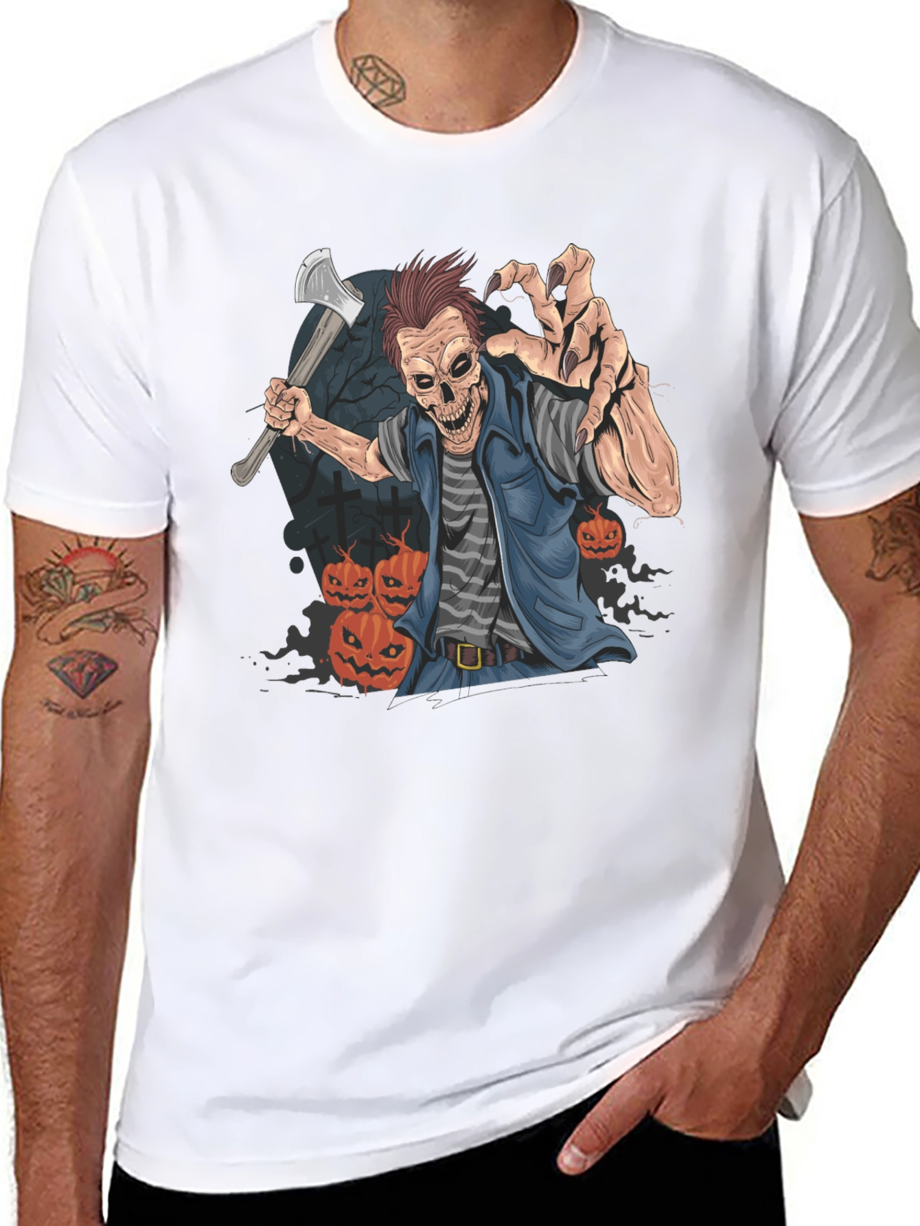 Halloween Zombie Axe Graphic T-Shirt