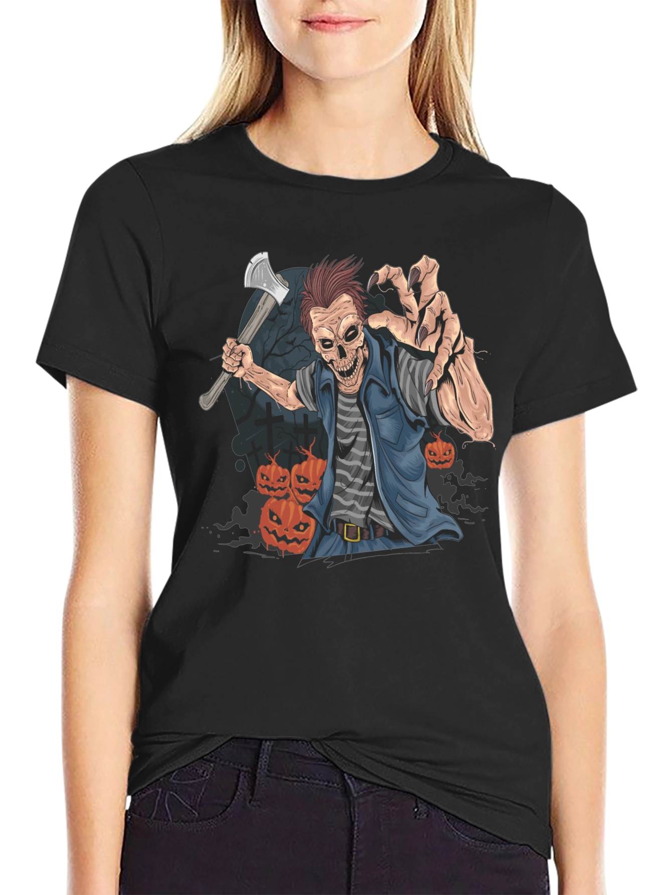 Halloween Zombie Axe Graphic T-Shirt