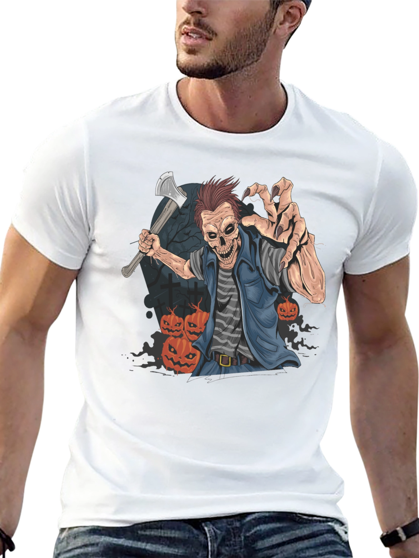 Halloween Zombie Axe Graphic T-Shirt