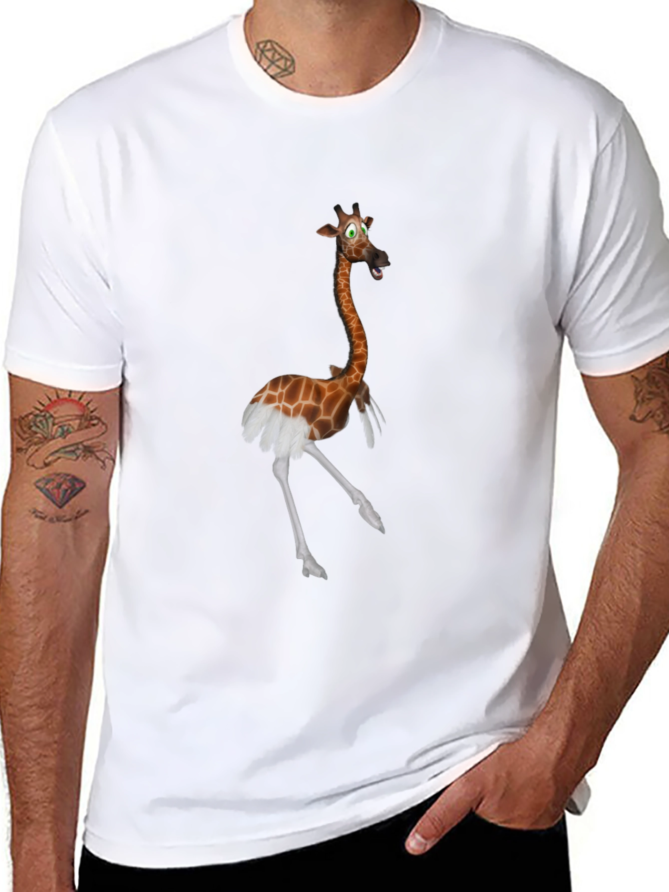 Giraffe Ostrich Hybrid Black T-Shirt