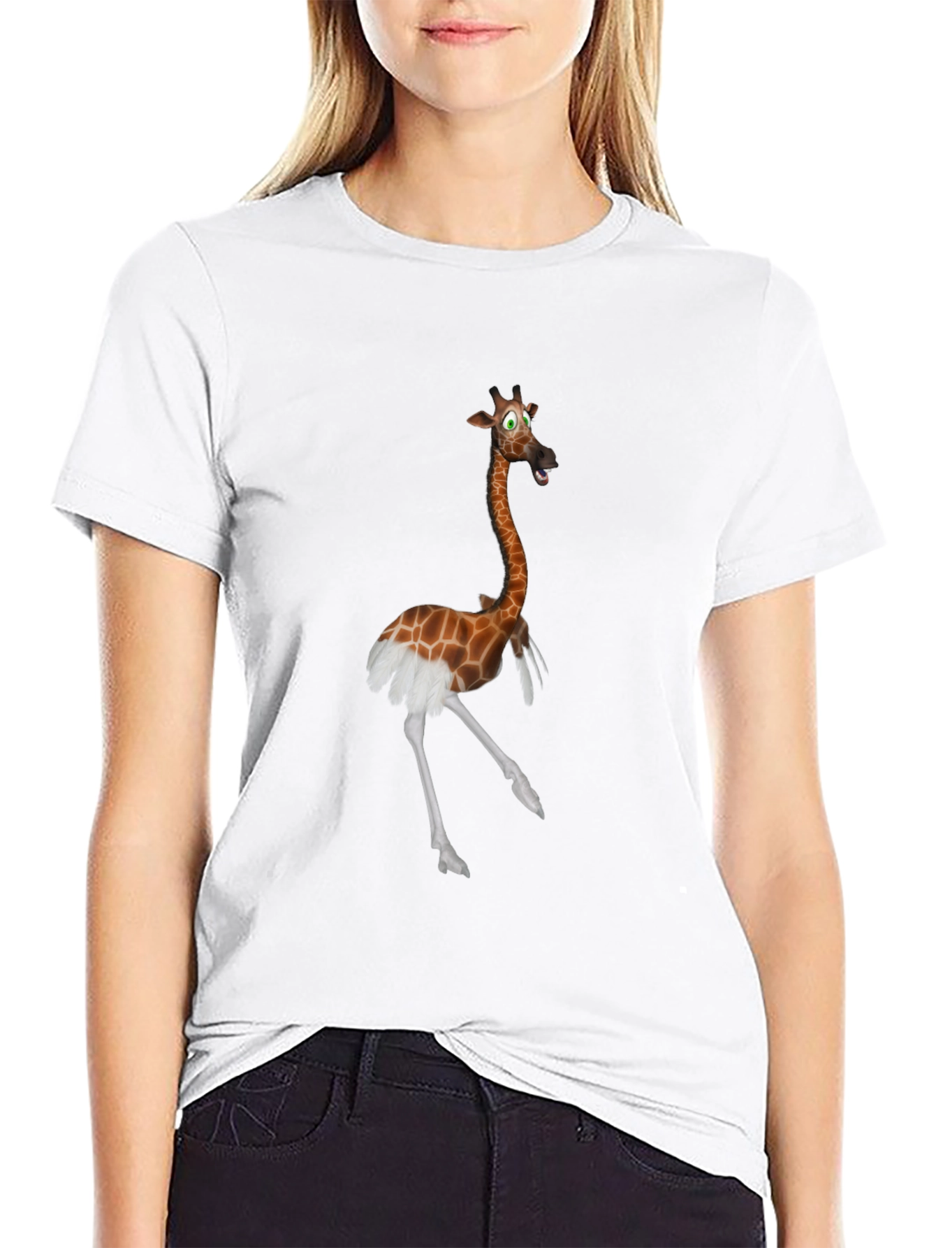 Giraffe Ostrich Hybrid Black T-Shirt