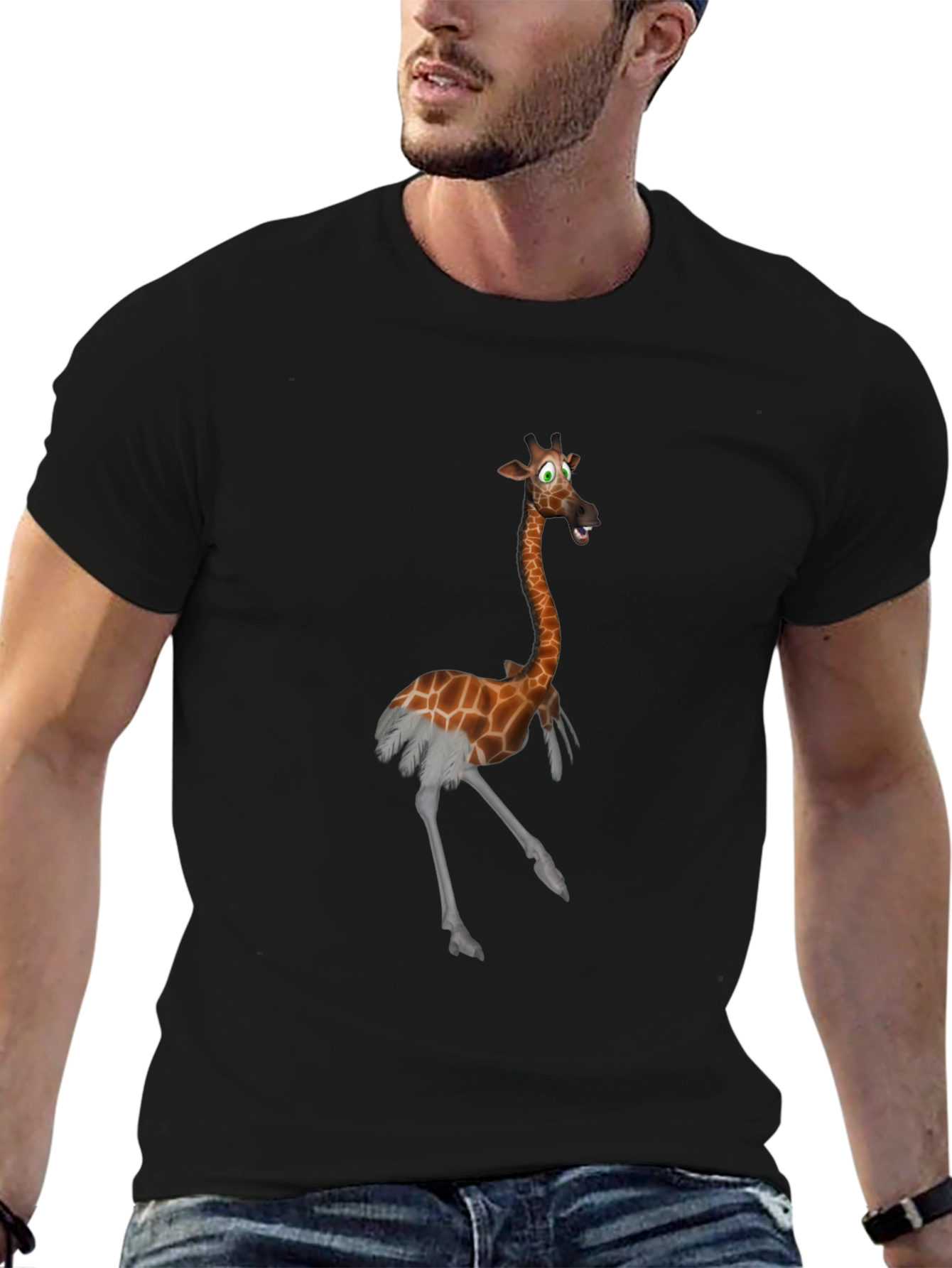 Giraffe Ostrich Hybrid Black T-Shirt