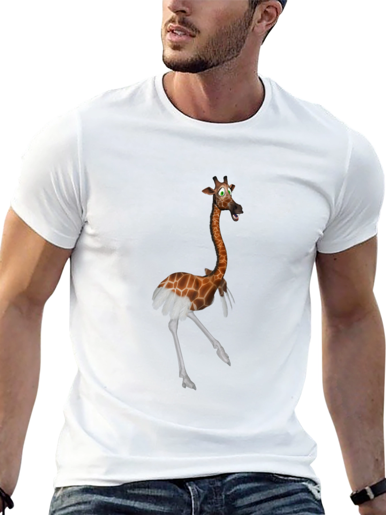 Giraffe Ostrich Hybrid Black T-Shirt