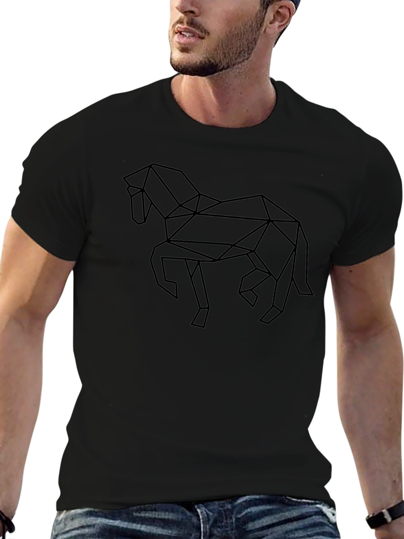 Geometric Horse Graphic Tee - Black