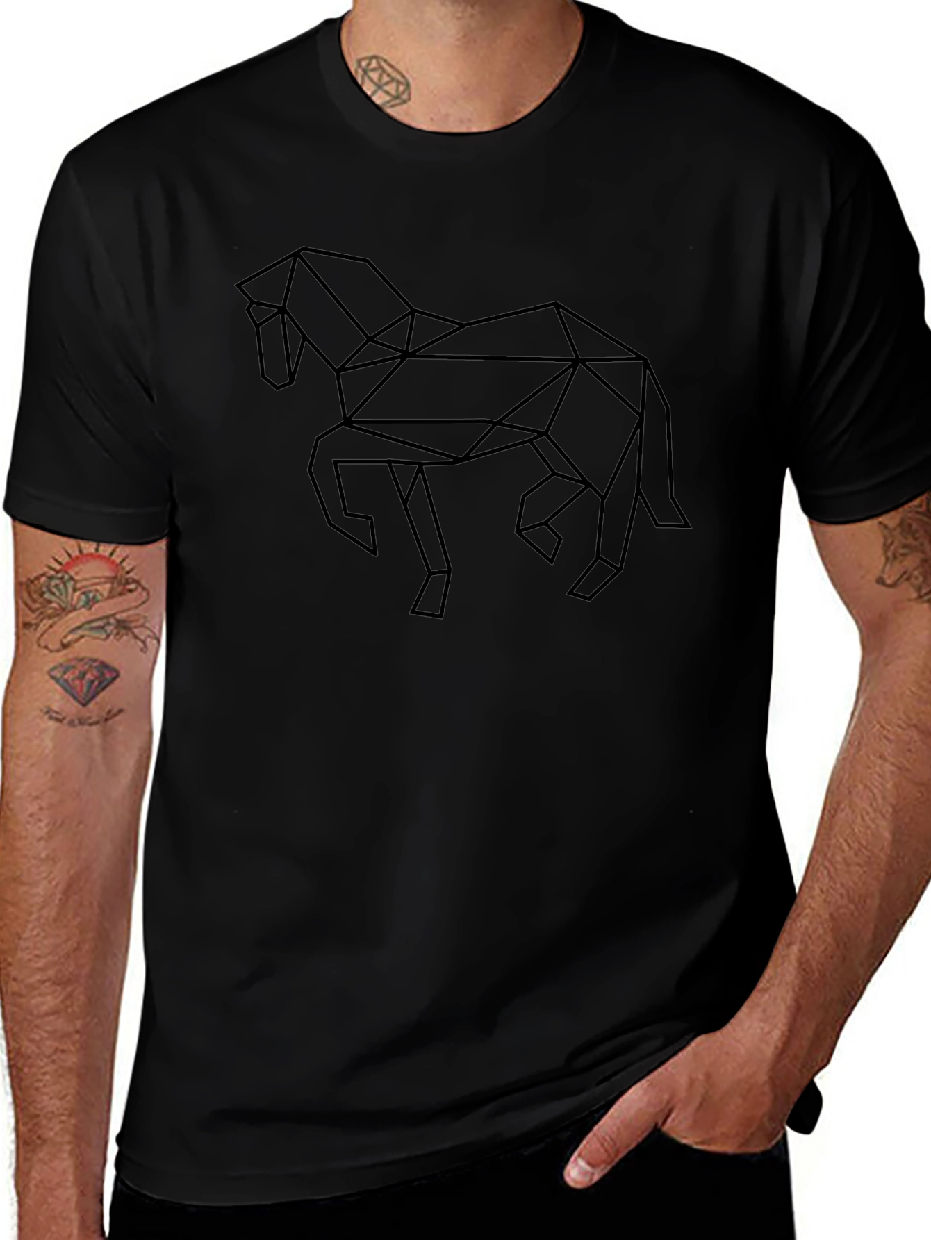 Geometric Horse Graphic Tee - Black