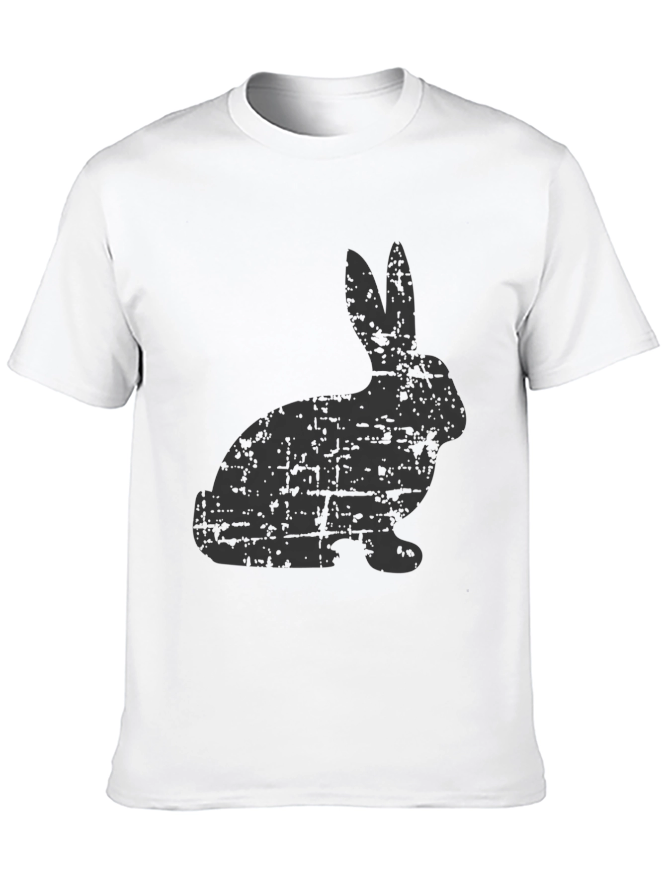Distressed Rabbit Graphic Tee - Black Cotton Casual Shirt