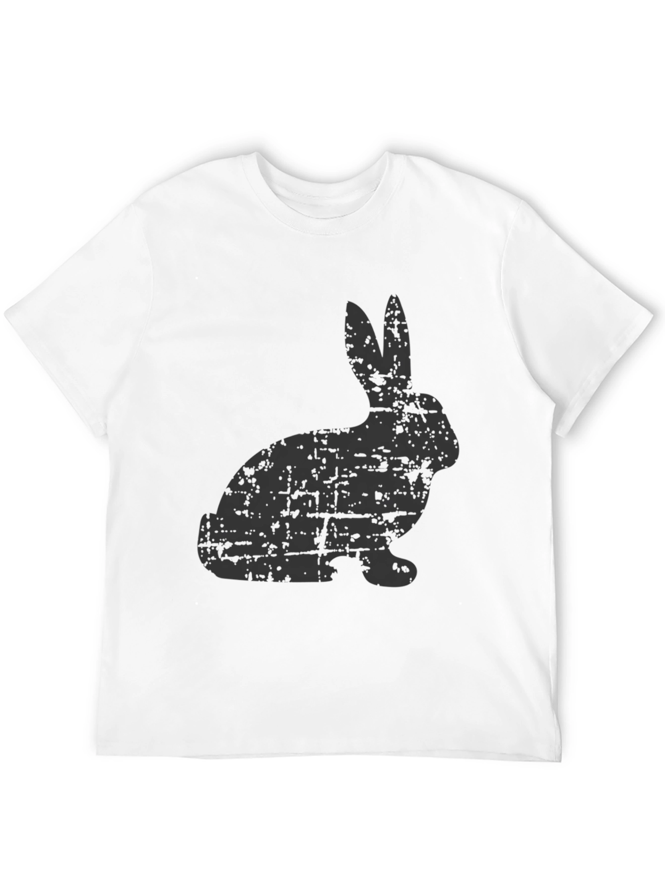 Distressed Rabbit Graphic Tee - Black Cotton Casual Shirt