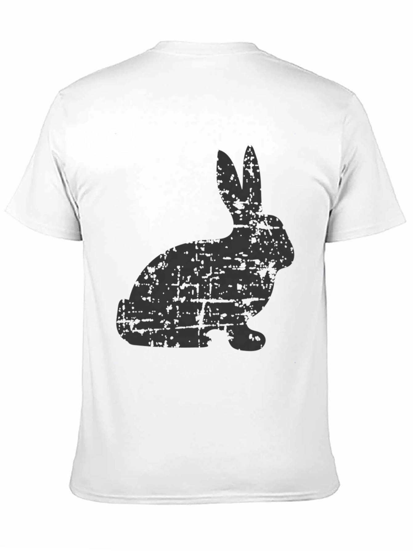 Distressed Rabbit Graphic Tee - Black Cotton Casual Shirt