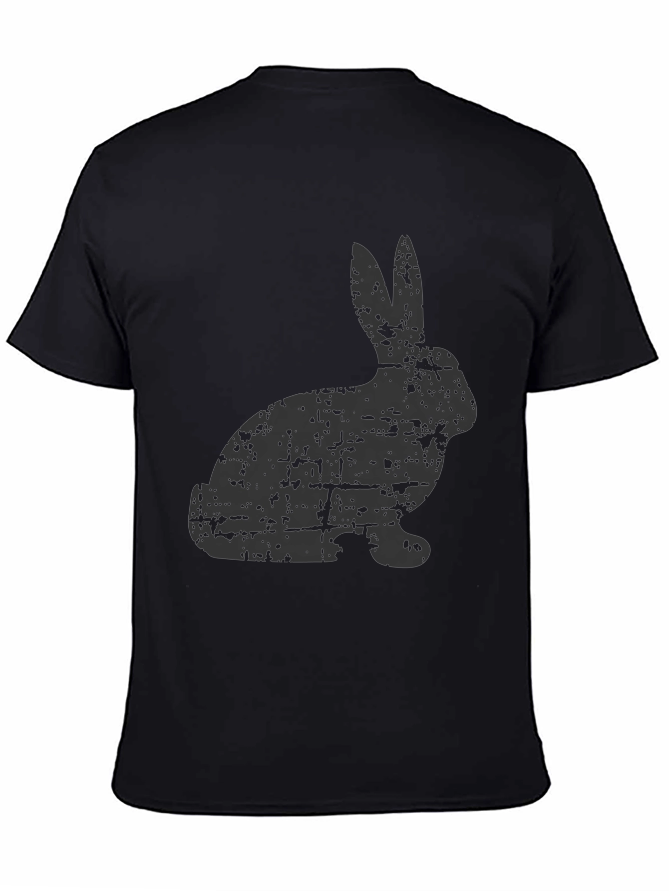 Distressed Rabbit Graphic Tee - Black Cotton Casual Shirt