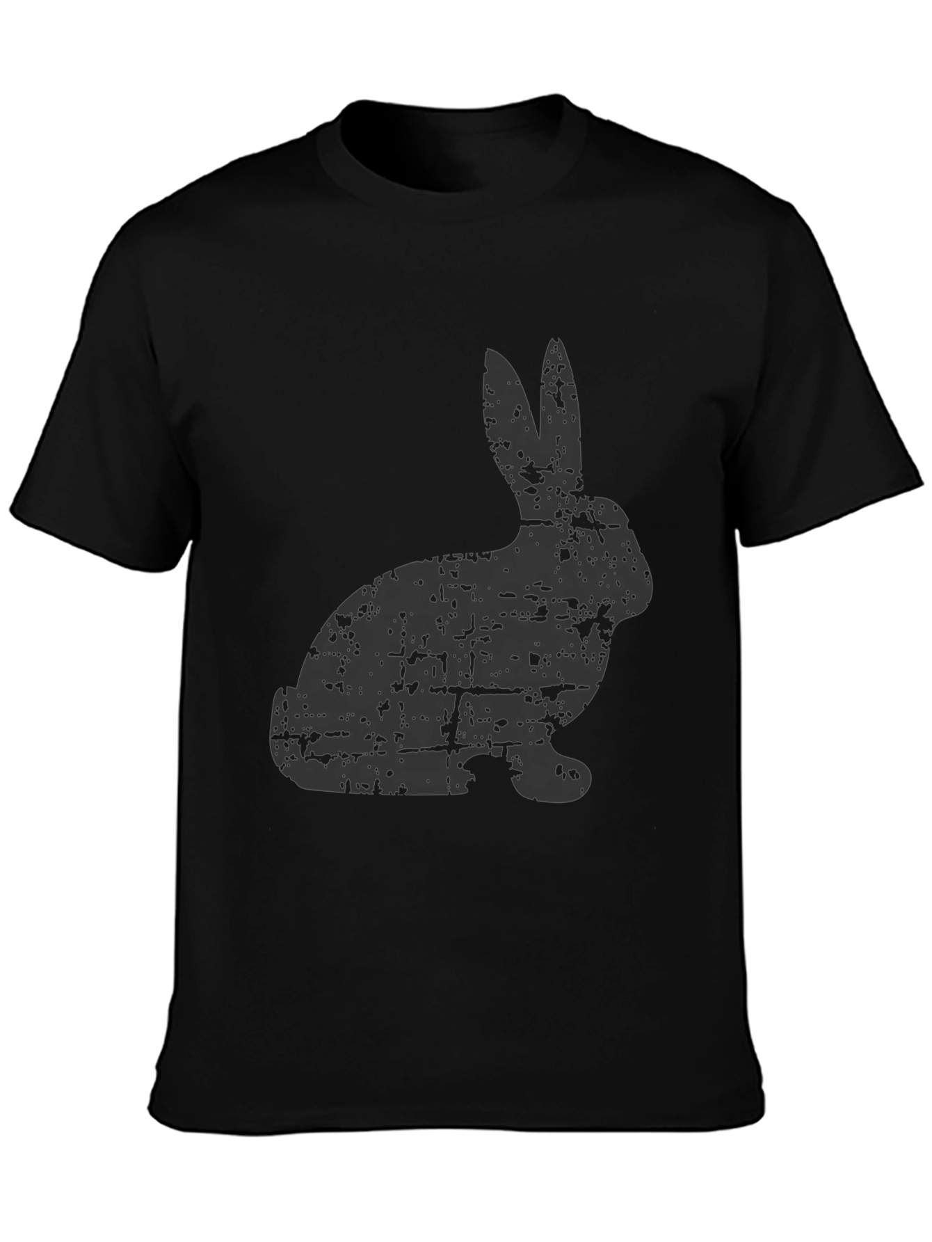 Distressed Rabbit Graphic Tee - Black Cotton Casual Shirt