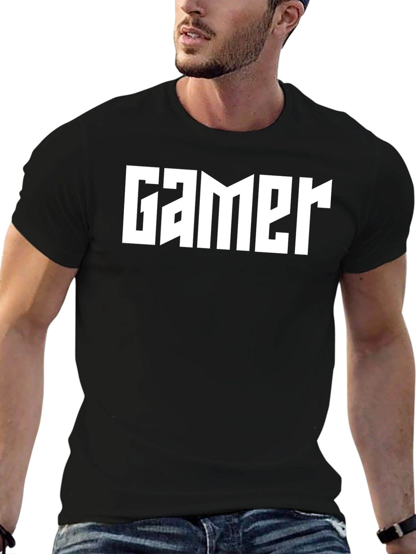 Gamer T-Shirt - Bold White Print on Black Cotton