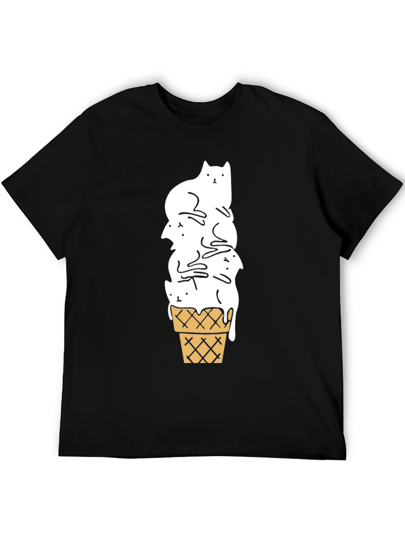 Cat Ice Cream Cone Black T-Shirt