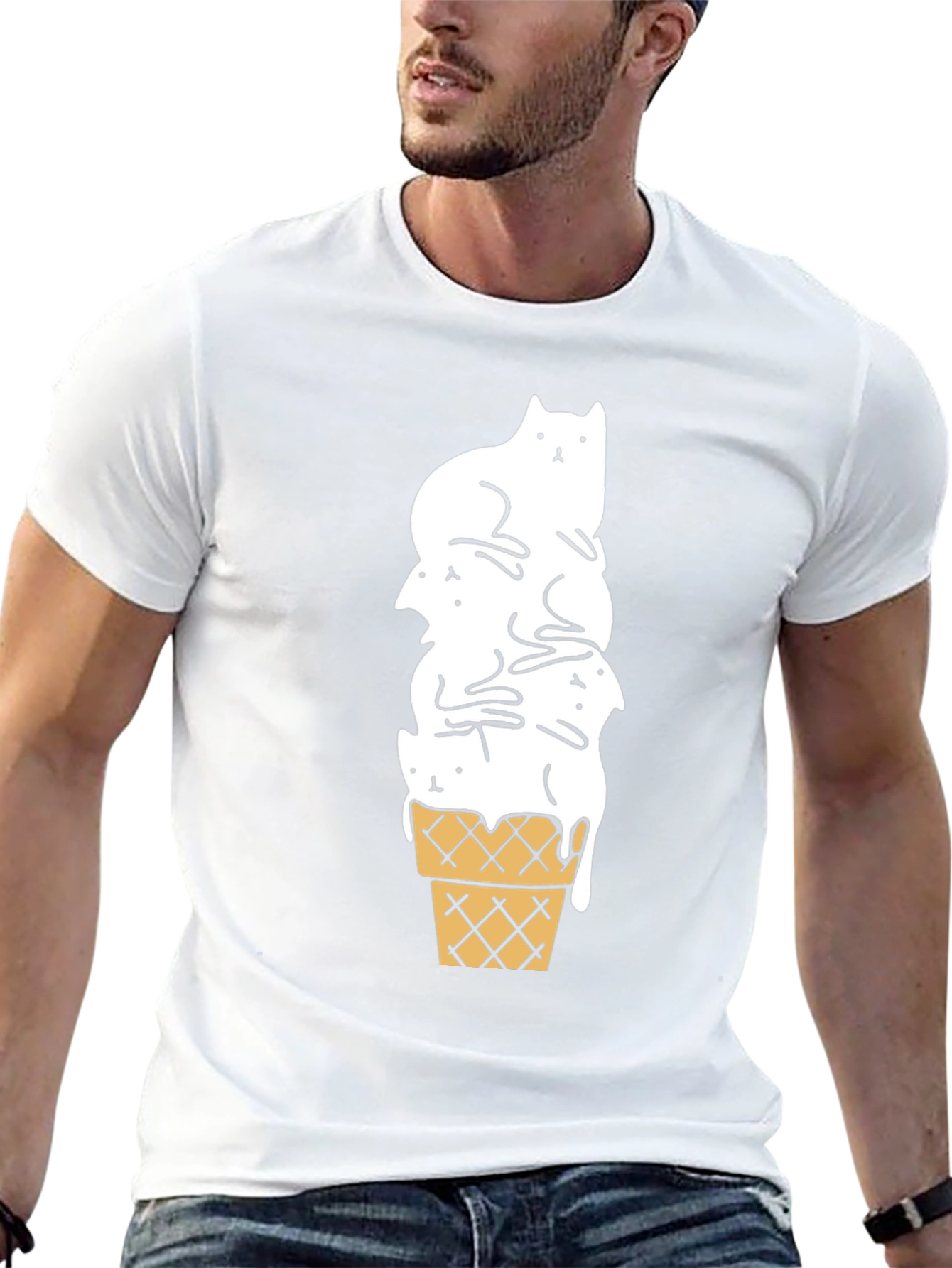 Cat Ice Cream Cone Black T-Shirt