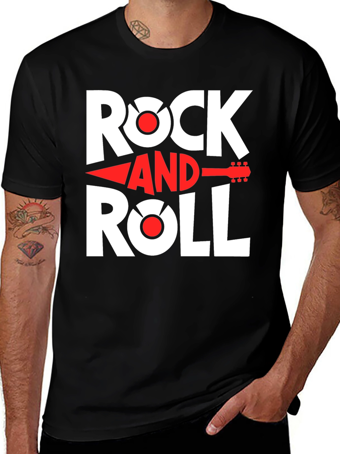 Rock and Roll Graphic Tee - Black Cotton T-Shirt