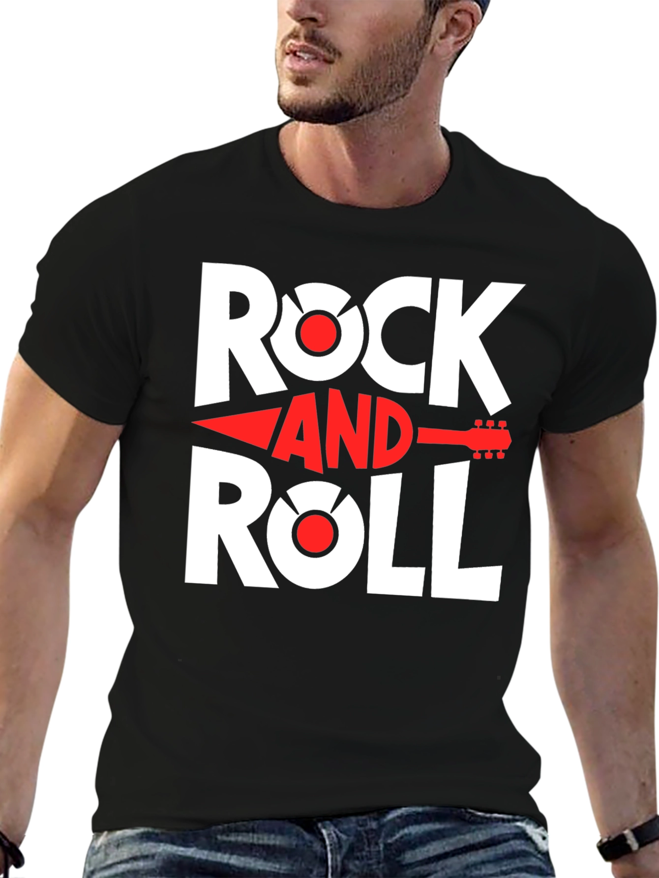 Rock and Roll Graphic Tee - Black Cotton T-Shirt