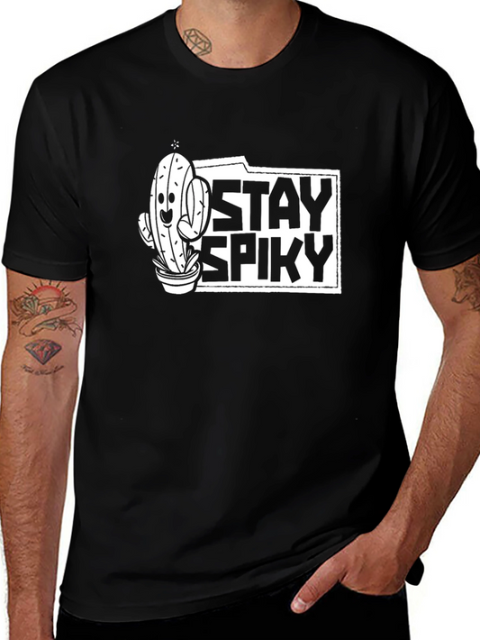 Stay Spiky Cactus Graphic Tee - Black Cotton T-Shirt