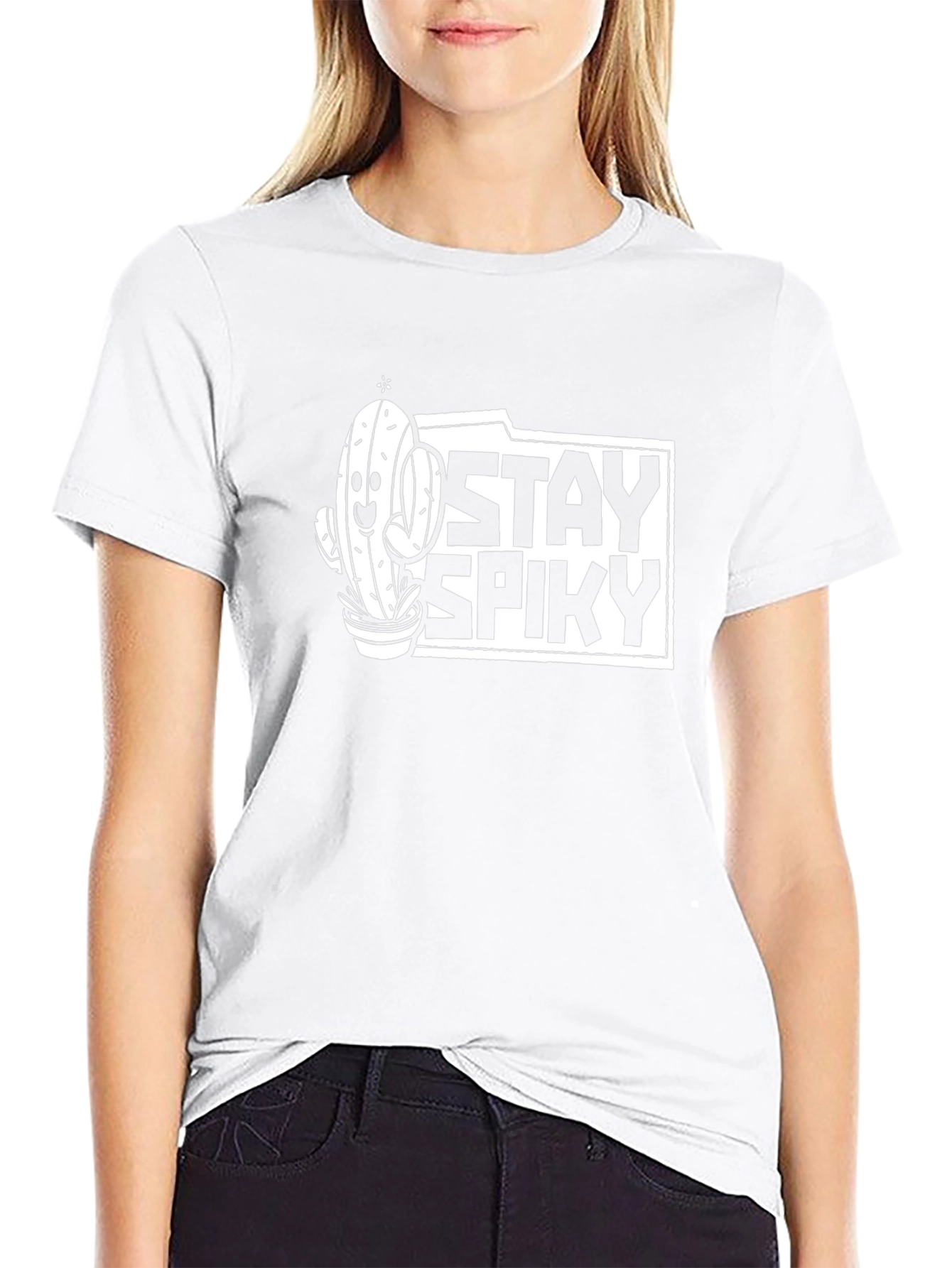 Stay Spiky Cactus Graphic Tee - Black Cotton T-Shirt