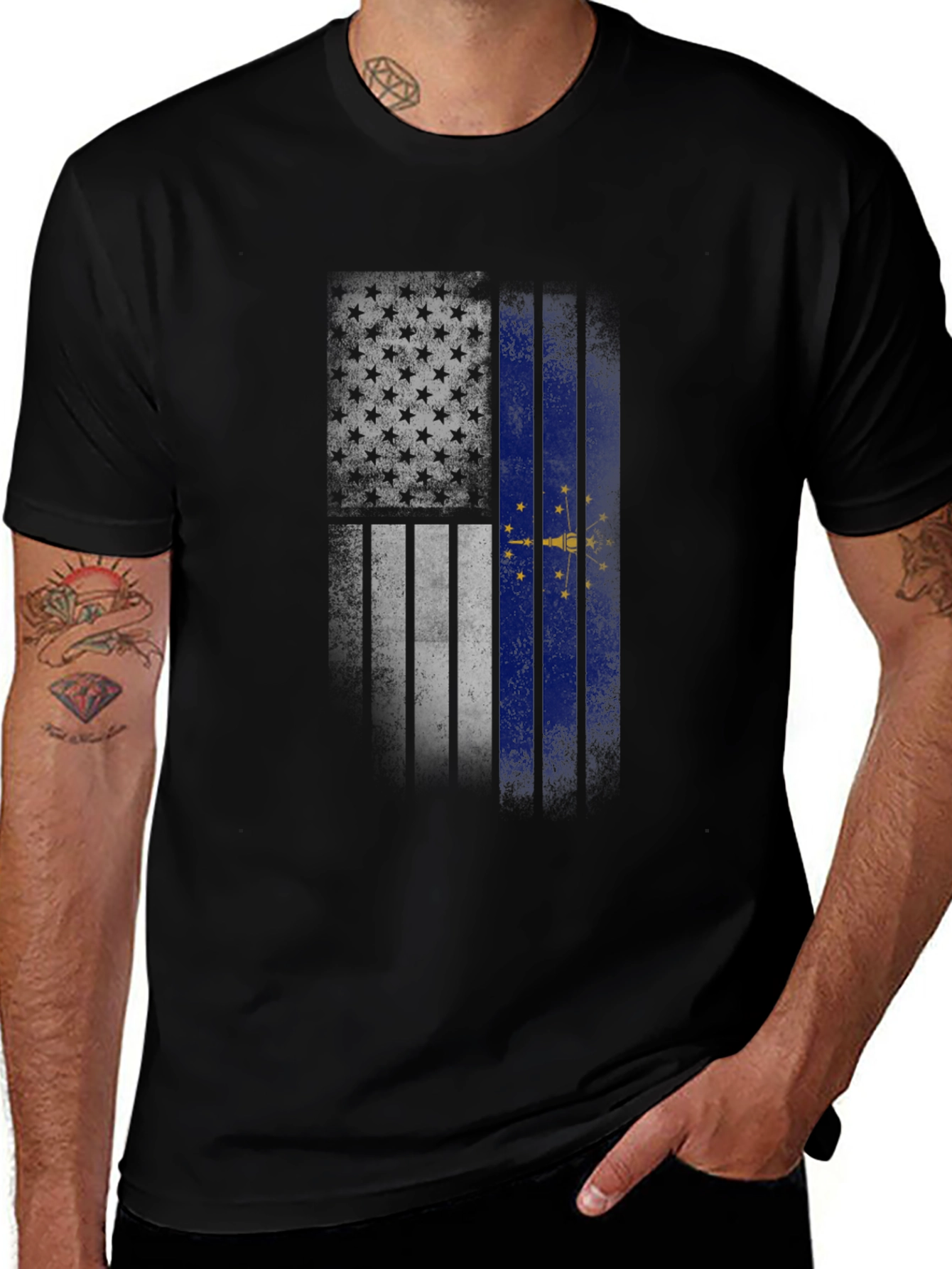 Indiana State Flag Graphic Tee - Black