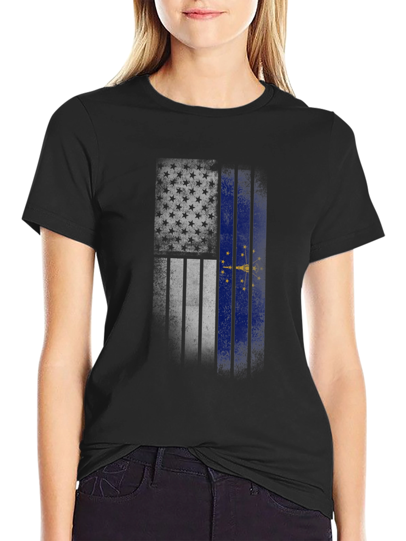 Indiana State Flag Graphic Tee - Black