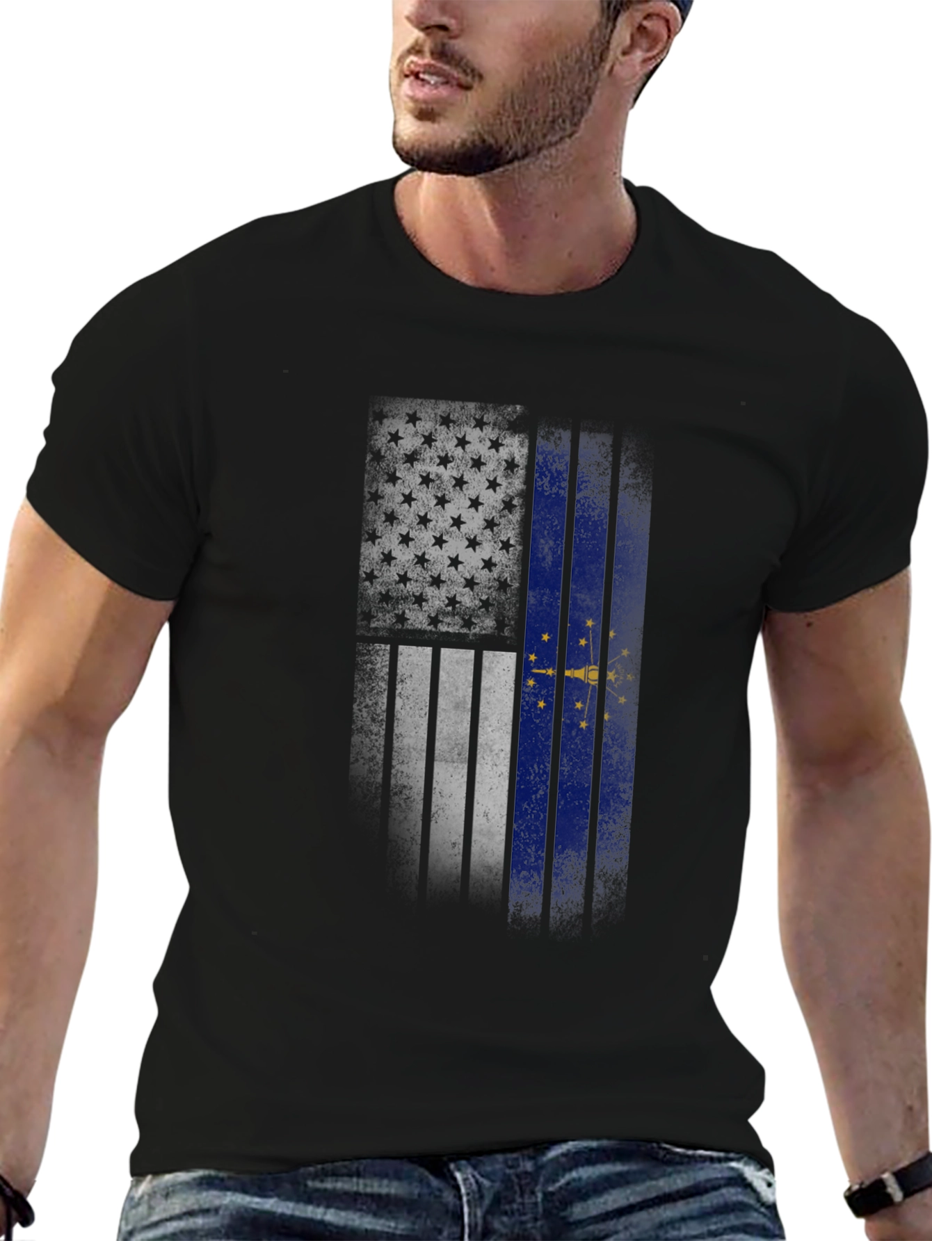 Indiana State Flag Graphic Tee - Black
