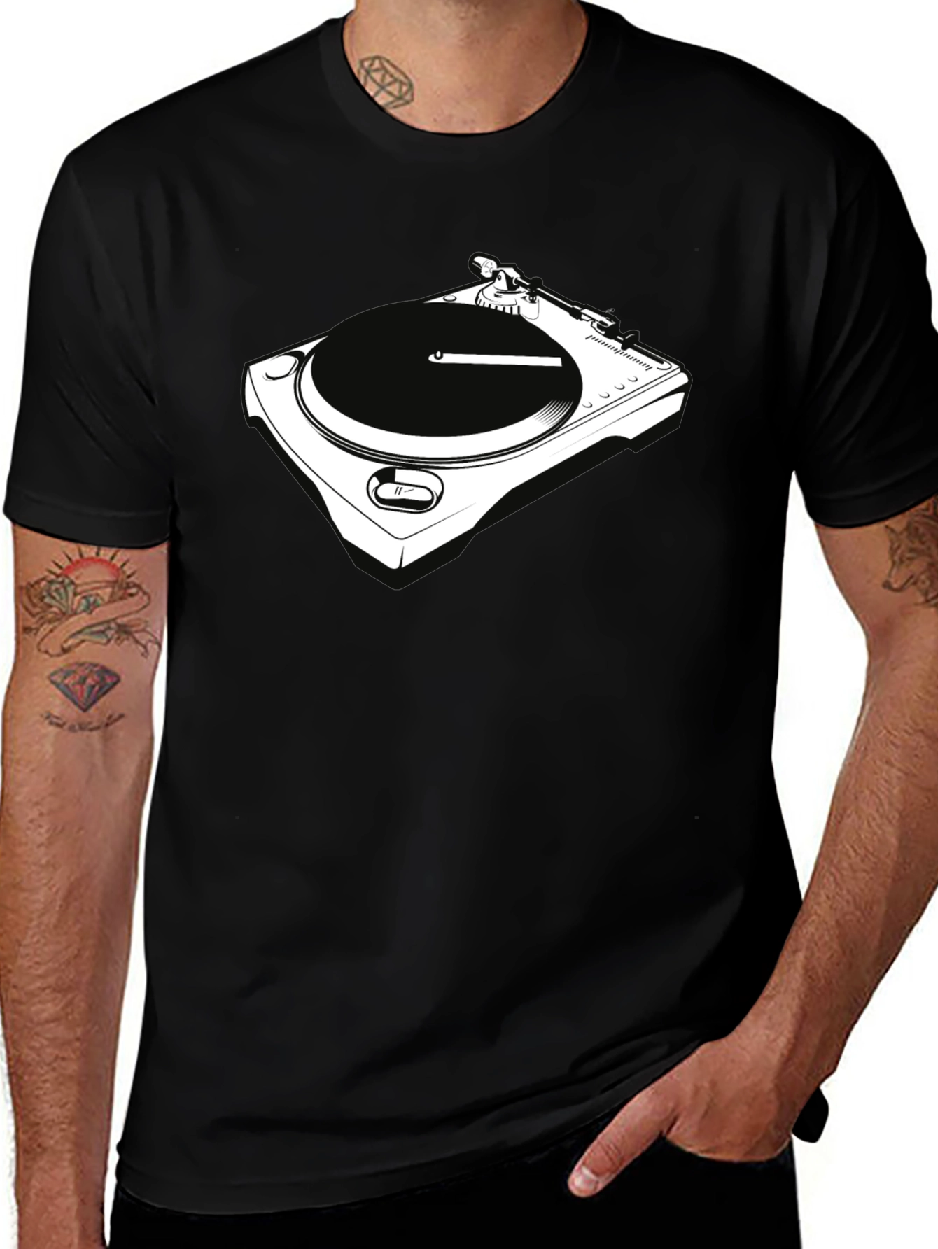 DJ Turntable Graphic Tee - Black Crew Neck