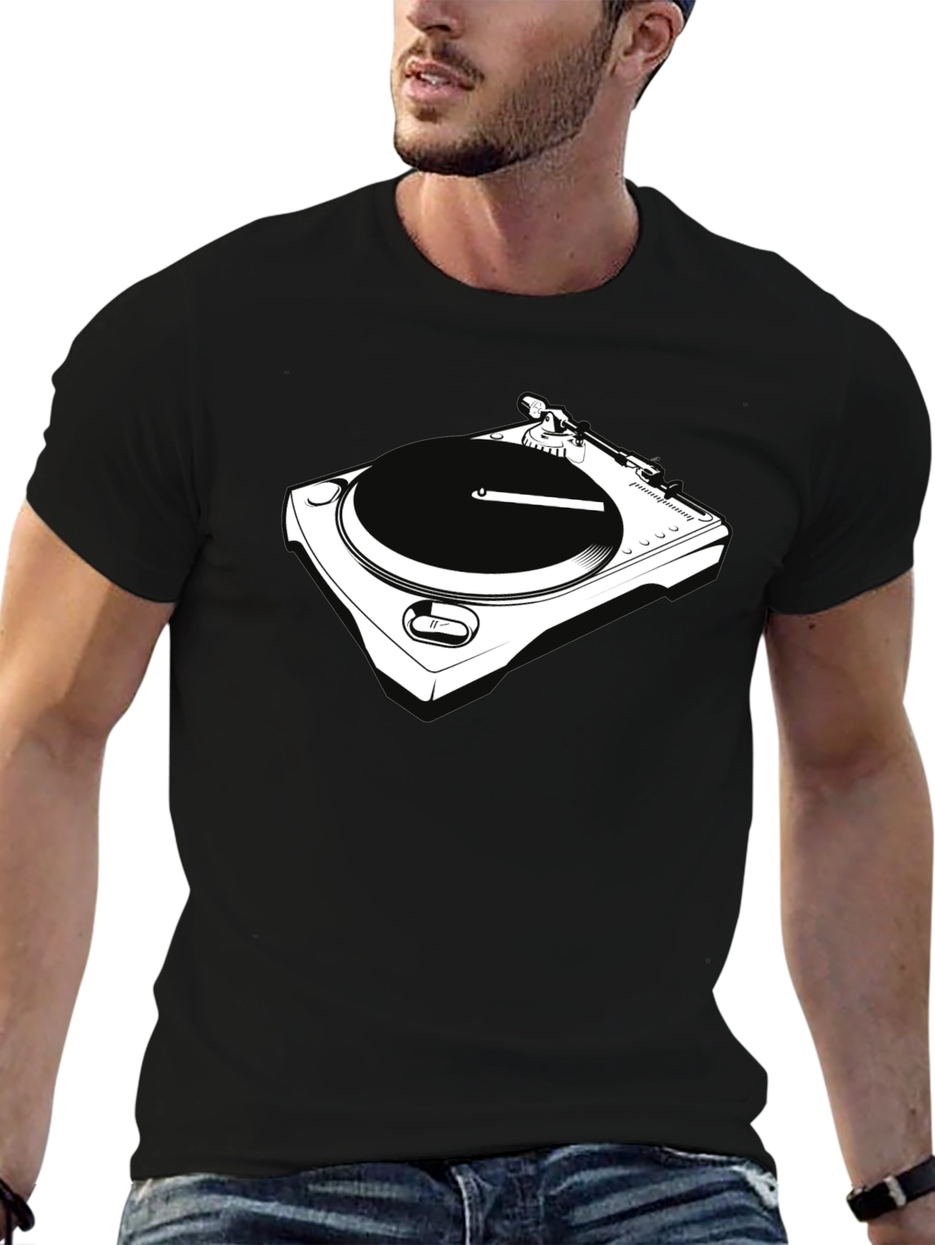 DJ Turntable Graphic Tee - Black Crew Neck