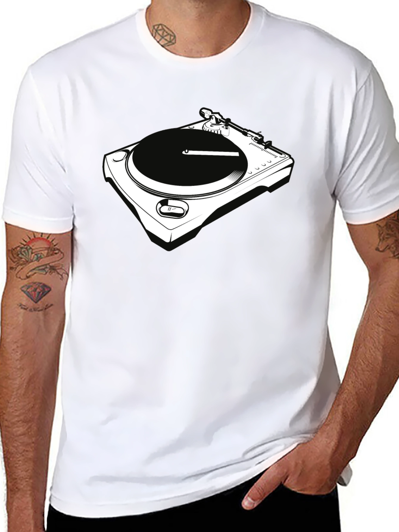 DJ Turntable Graphic Tee - Black Crew Neck