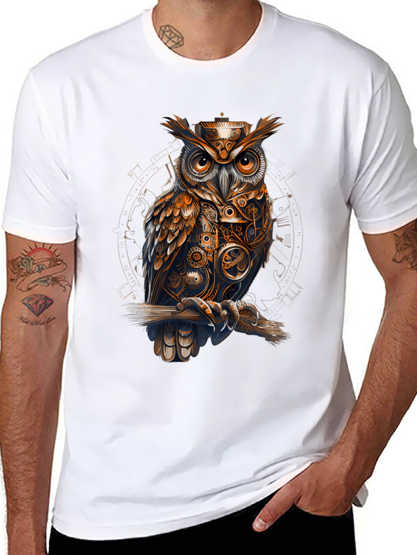 Steampunk Owl Graphic Tee - Unique Design T-Shirt