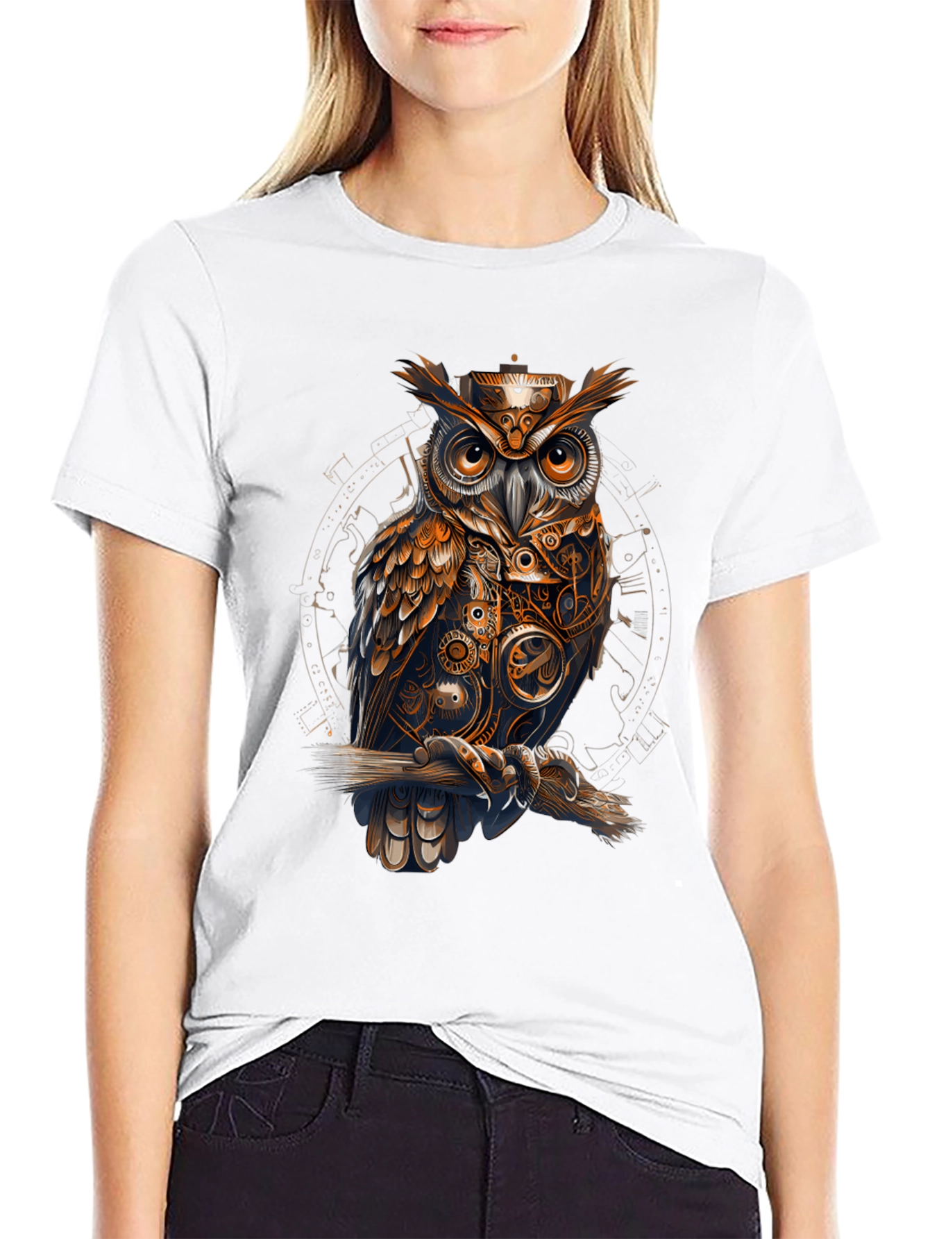 Steampunk Owl Graphic Tee - Unique Design T-Shirt