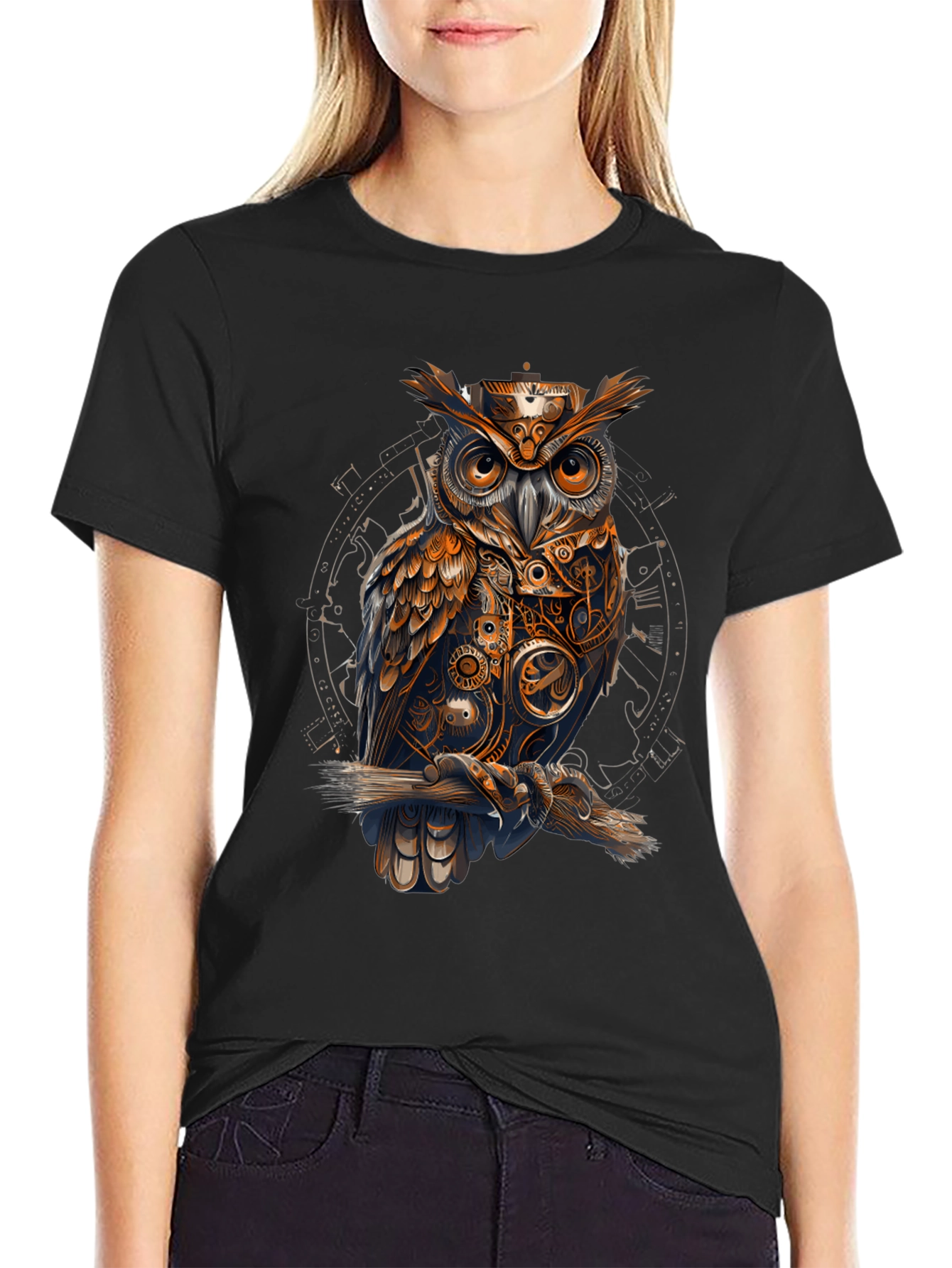 Steampunk Owl Graphic Tee - Unique Design T-Shirt