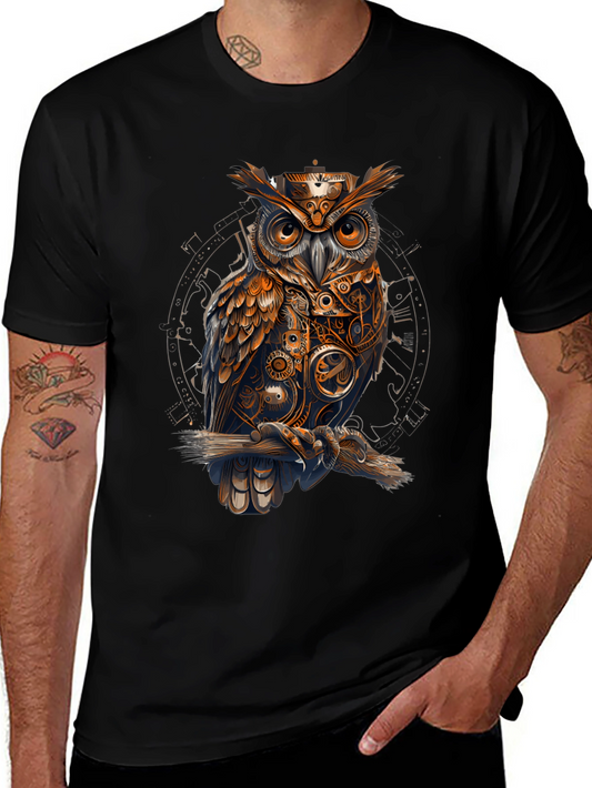 Steampunk Owl Graphic Tee - Unique Design T-Shirt