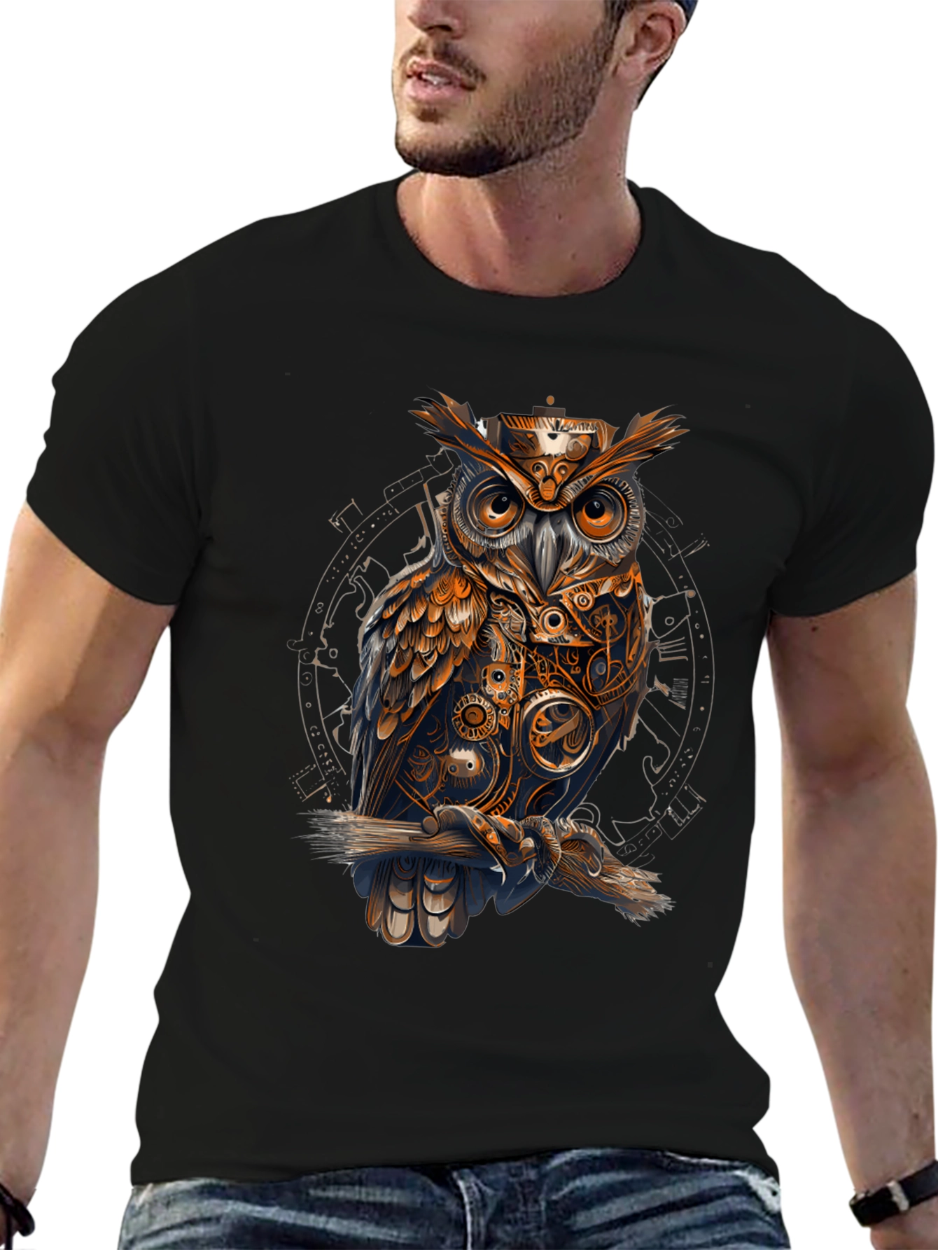 Steampunk Owl Graphic Tee - Unique Design T-Shirt
