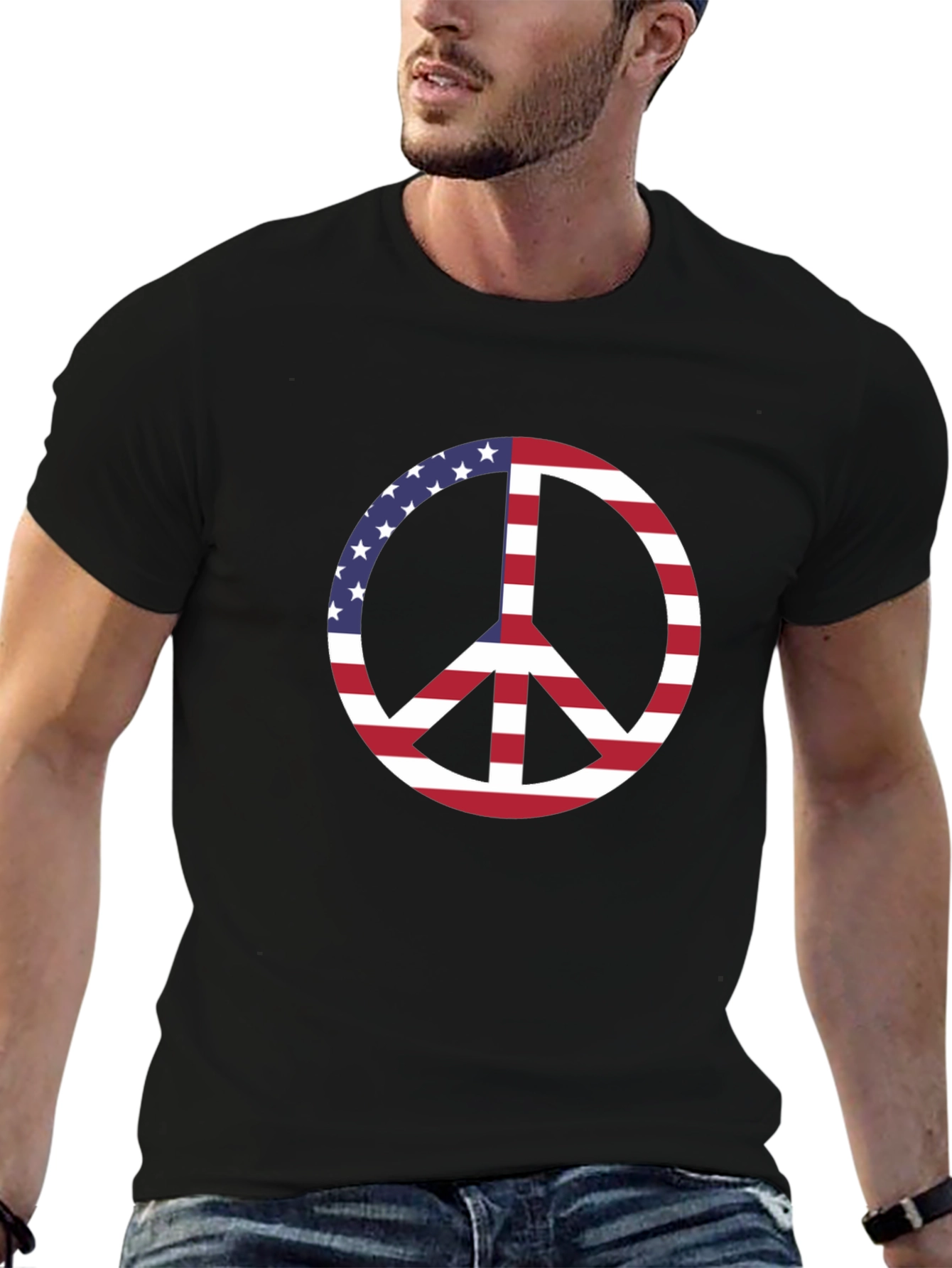 American Flag Peace Sign Black T-Shirt