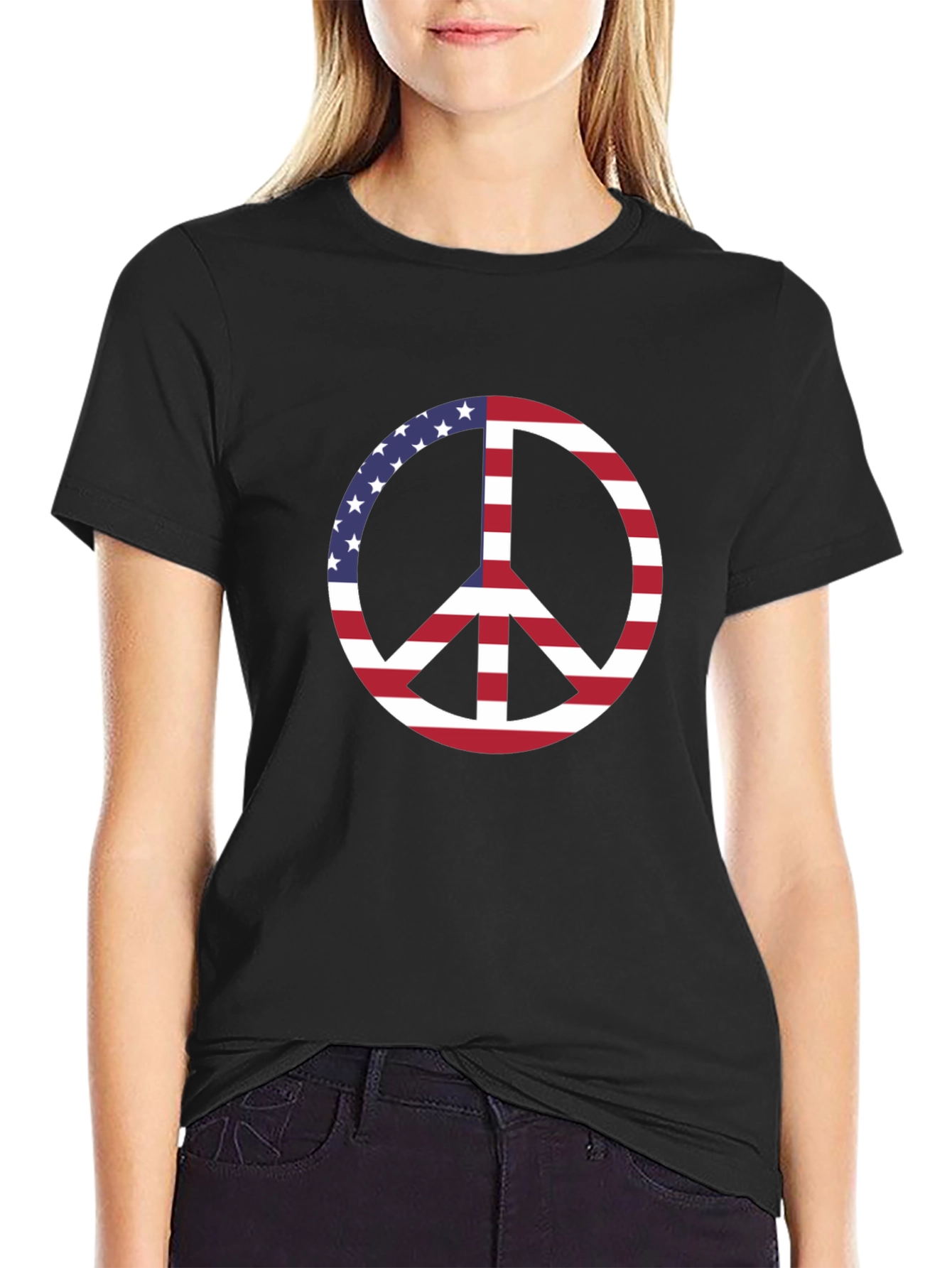American Flag Peace Sign Black T-Shirt