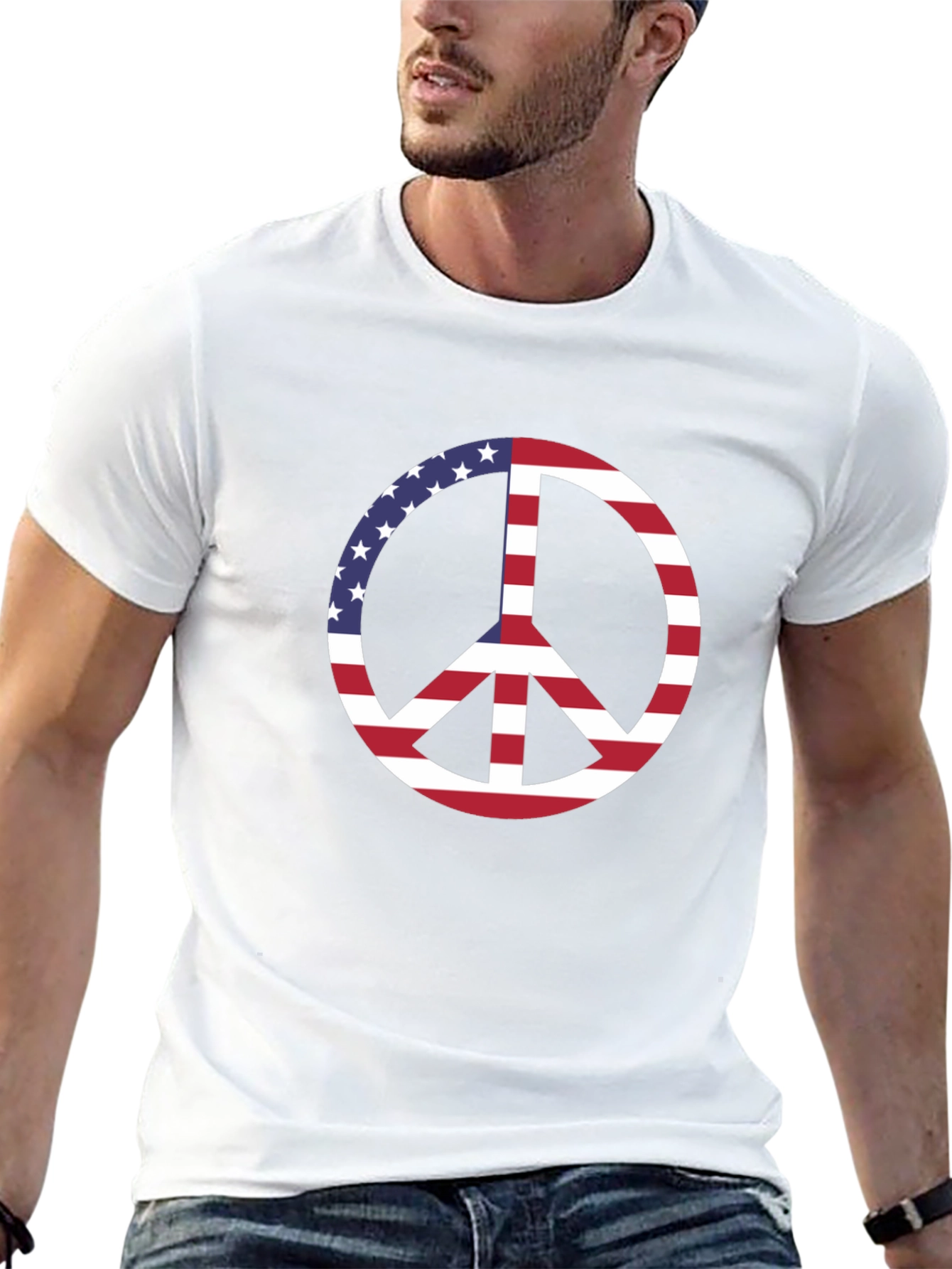 American Flag Peace Sign Black T-Shirt