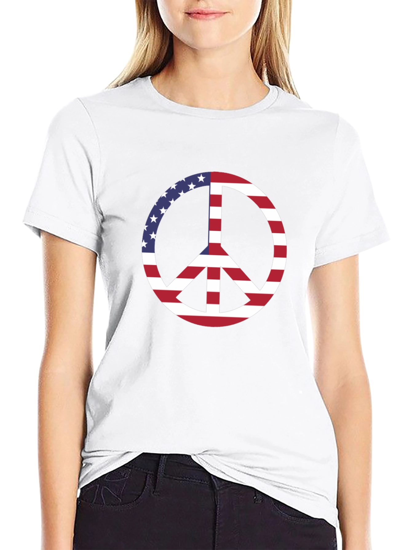 American Flag Peace Sign Black T-Shirt