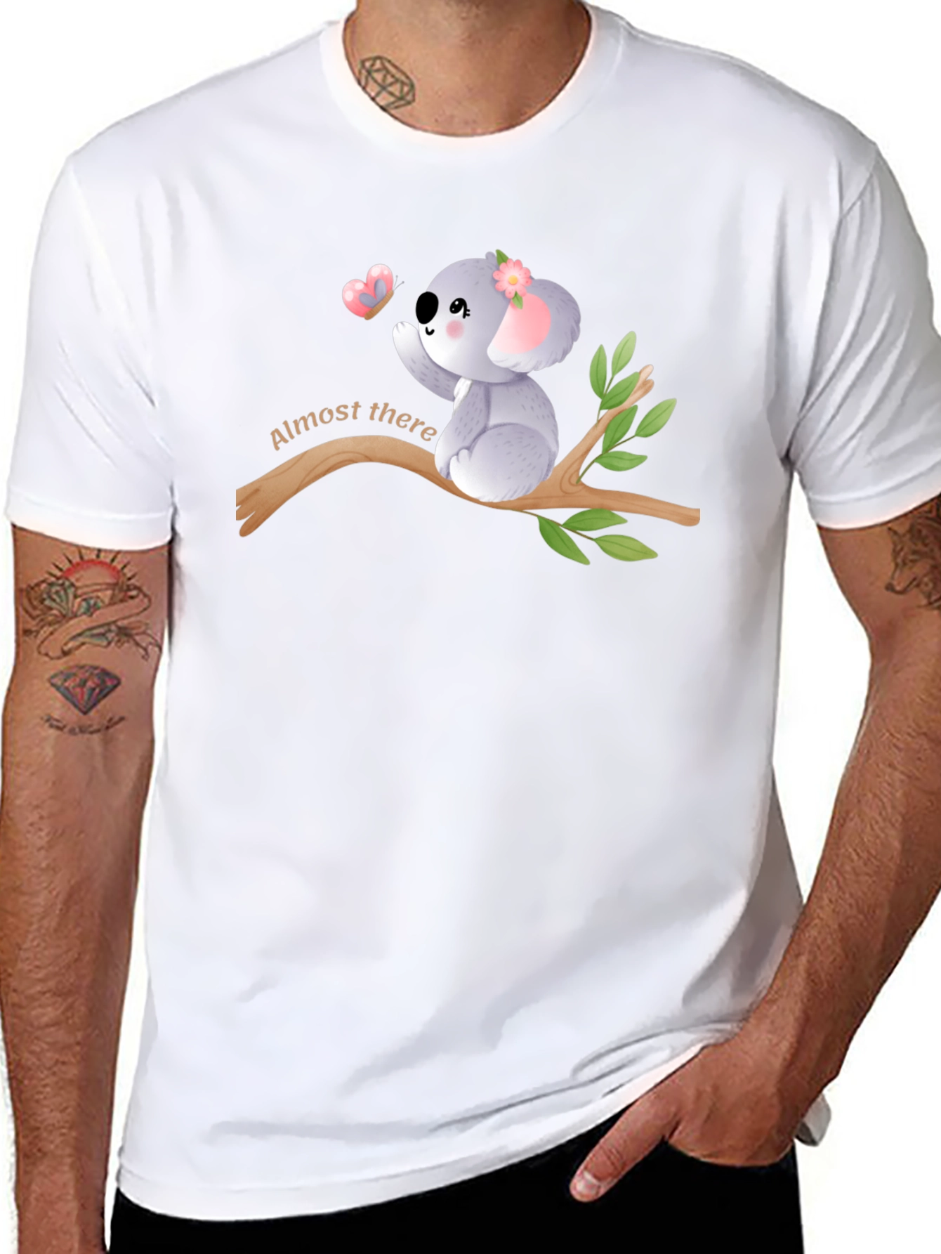 Cute Koala Almost There Black Graphic T-Shirt