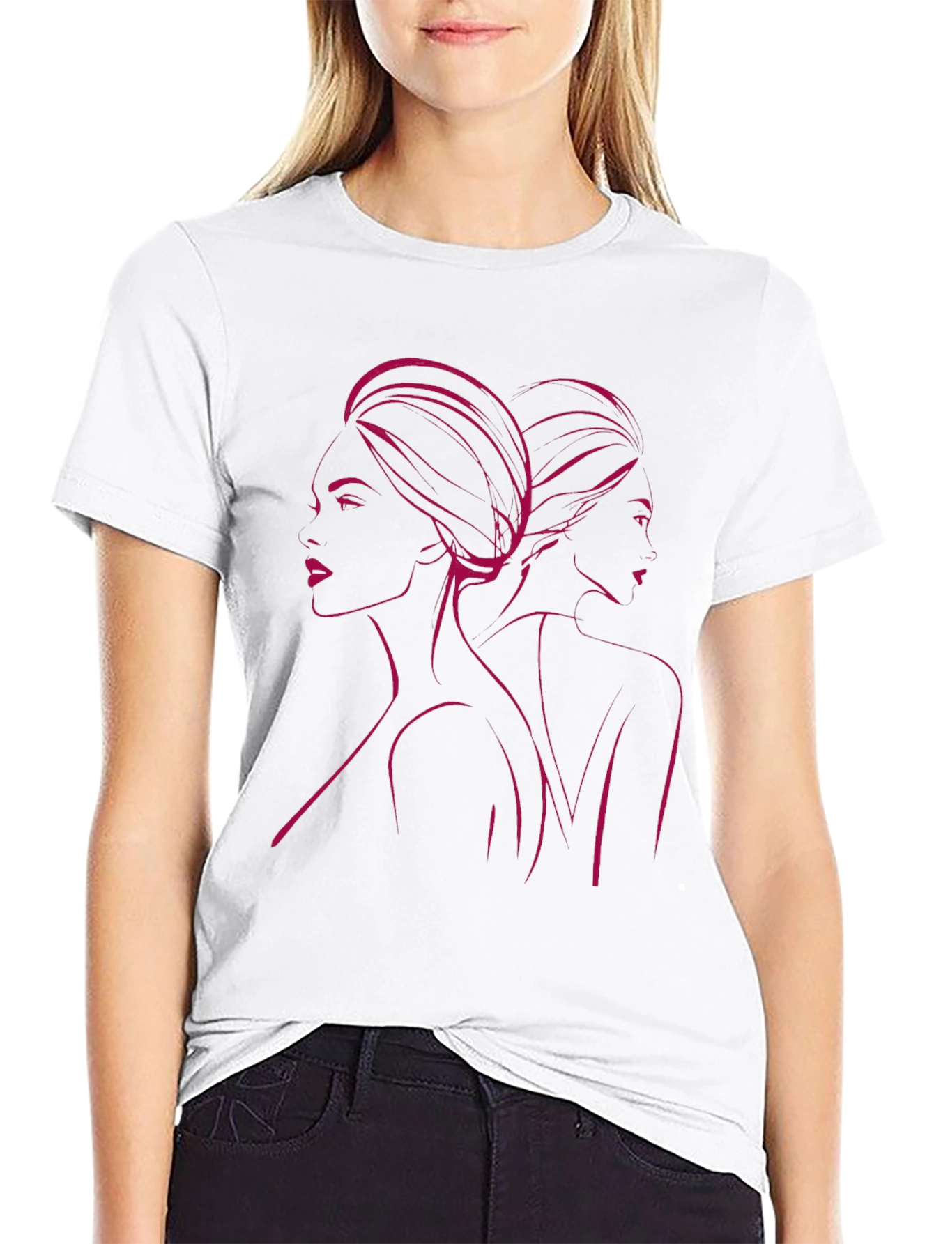 Stylish Black T-Shirt with Woman Portrait Design