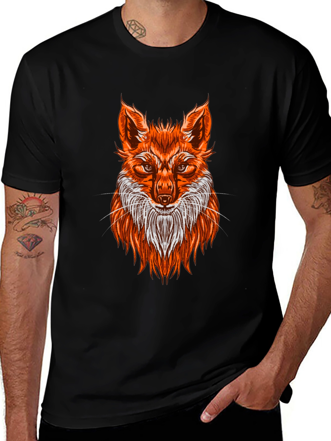 Fox Graphic Print T-Shirt - Black